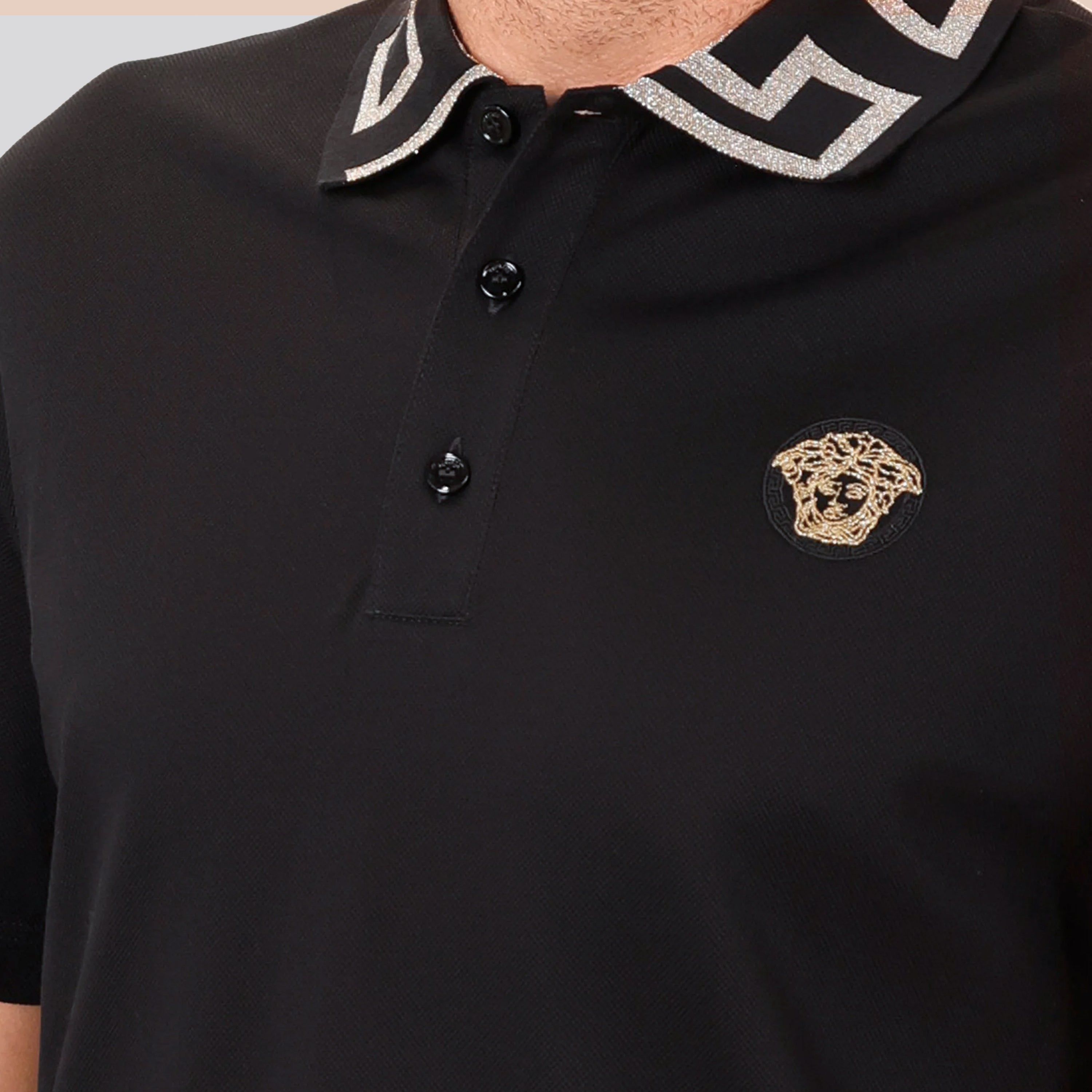 Camiseta Tipo Polo Negra Versace Silver Medusa
