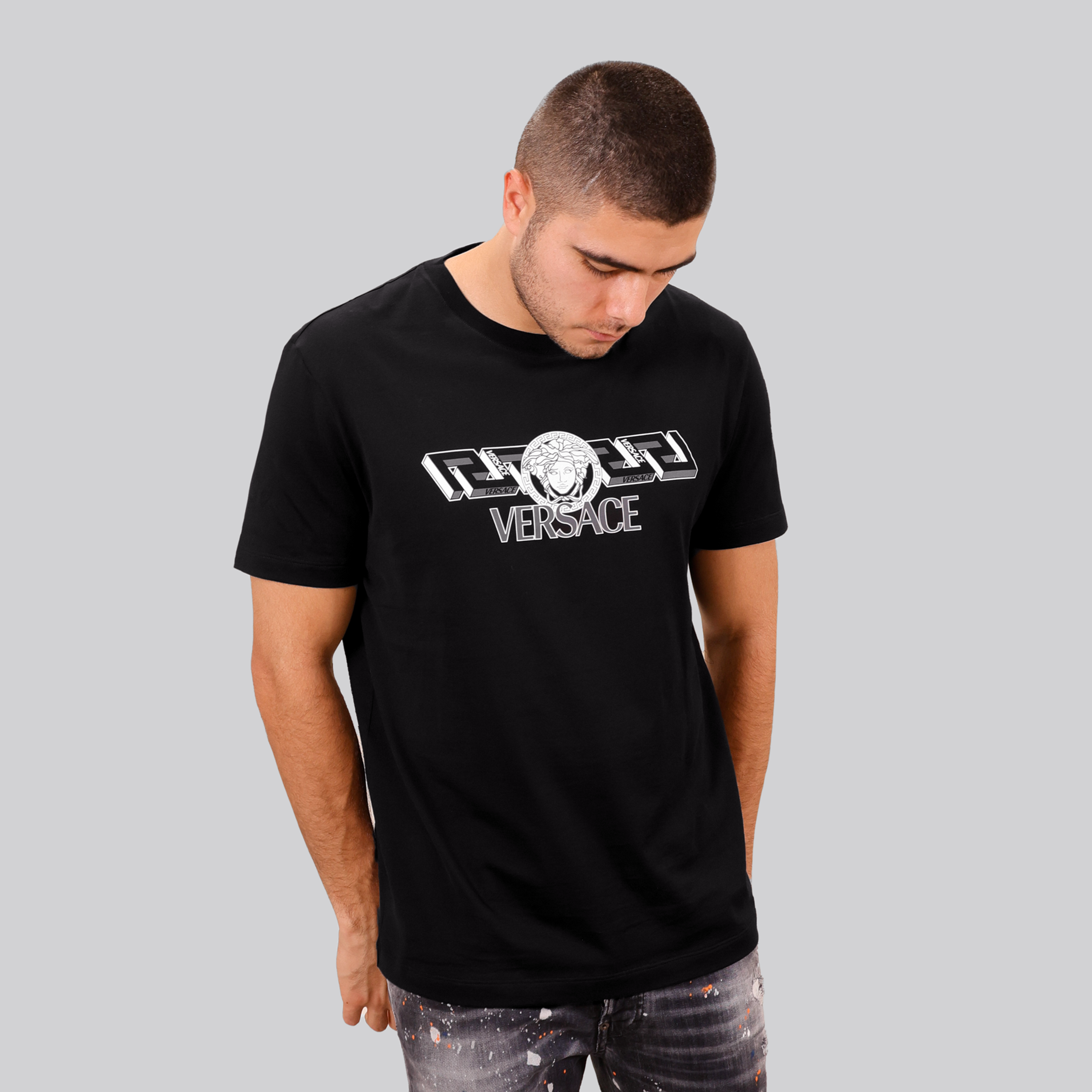 Camiseta Negra Versace Double Logo