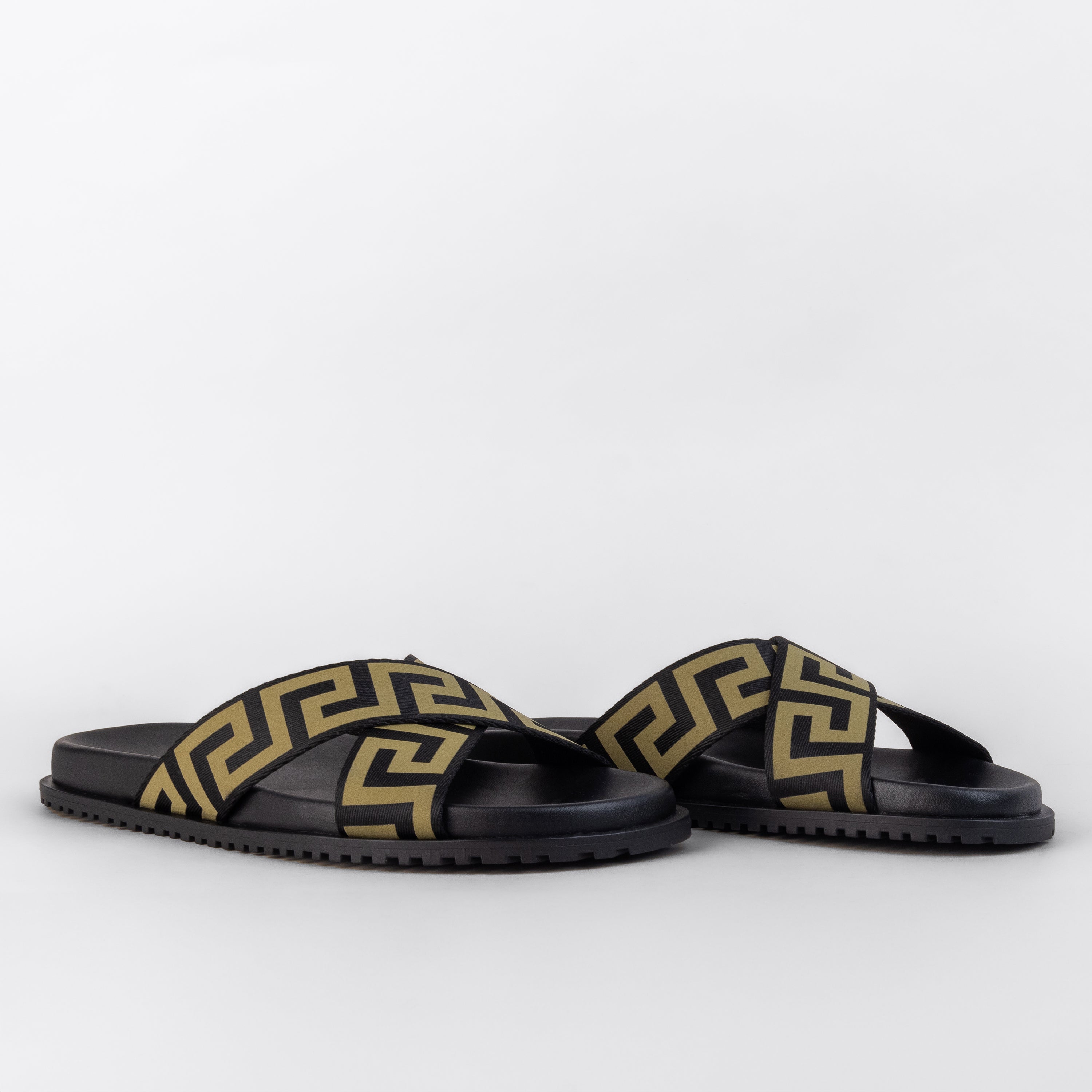 Sandalias Negras Beige Versace Greca-Pattern