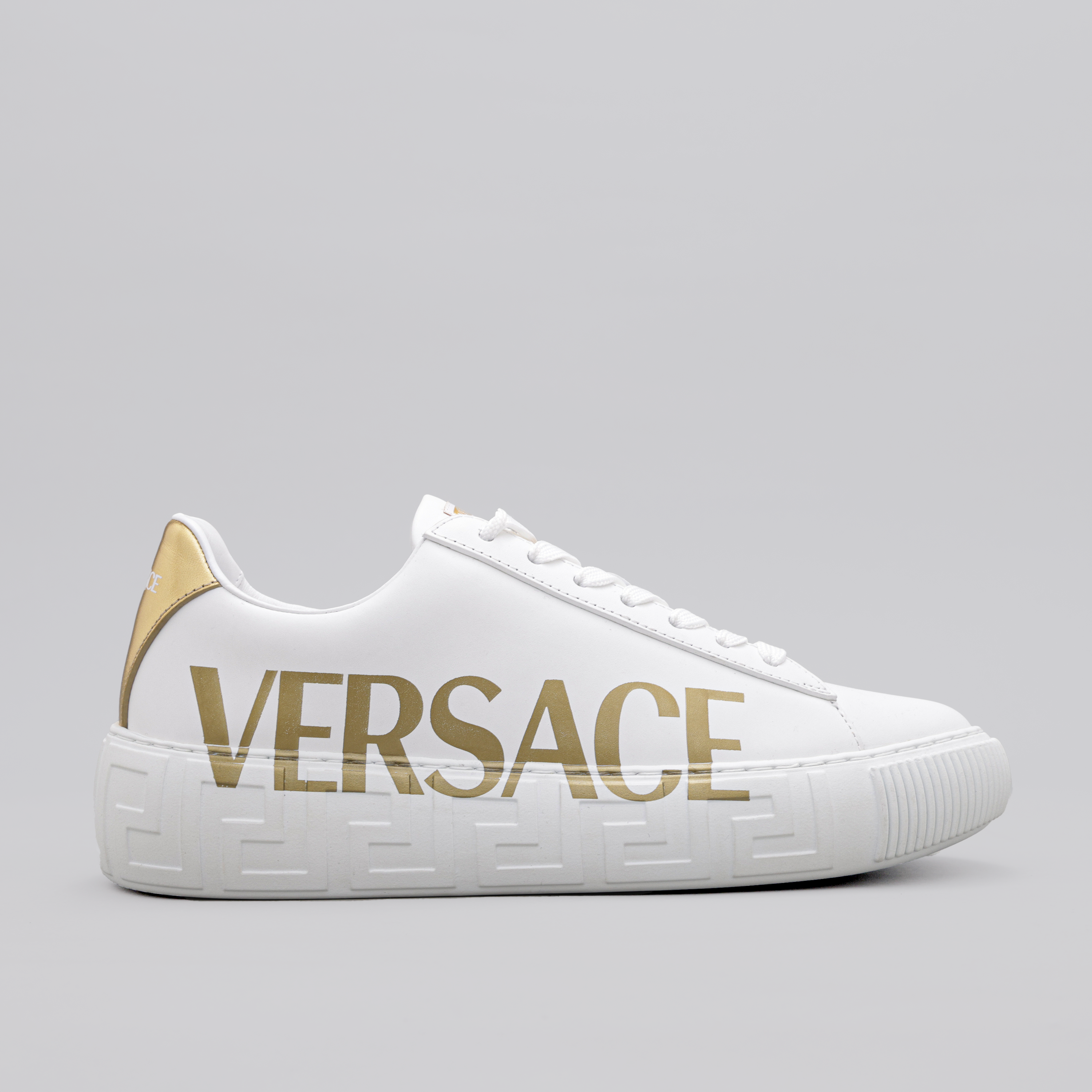 Sneakers Blanco Versace Gold Logo La Greca