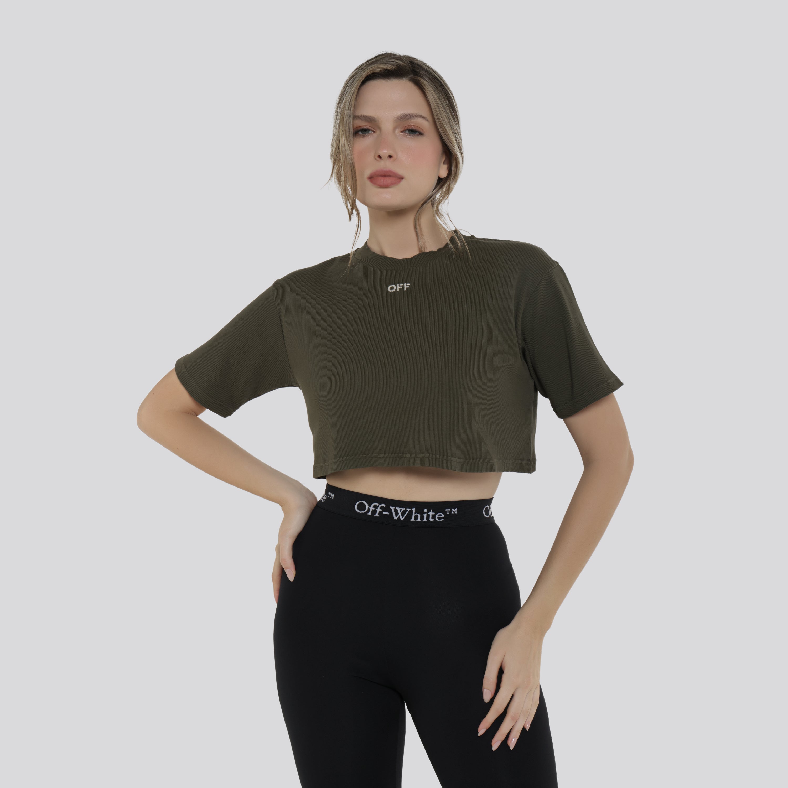 Camiseta Verde Off-White Off Stamp Crop