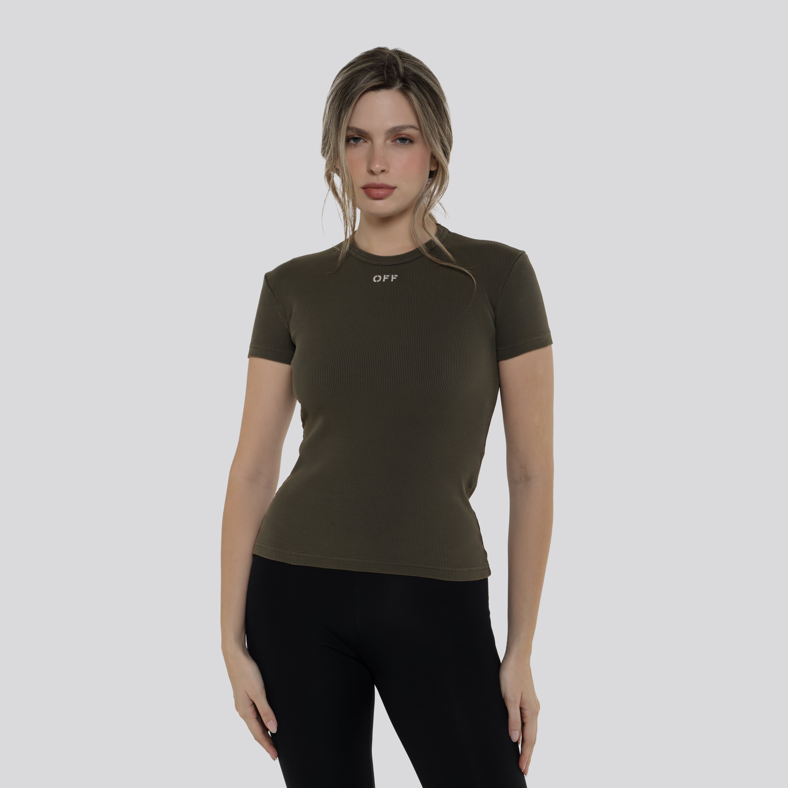 Camiseta Verde Off-White Off Stamp Fitted