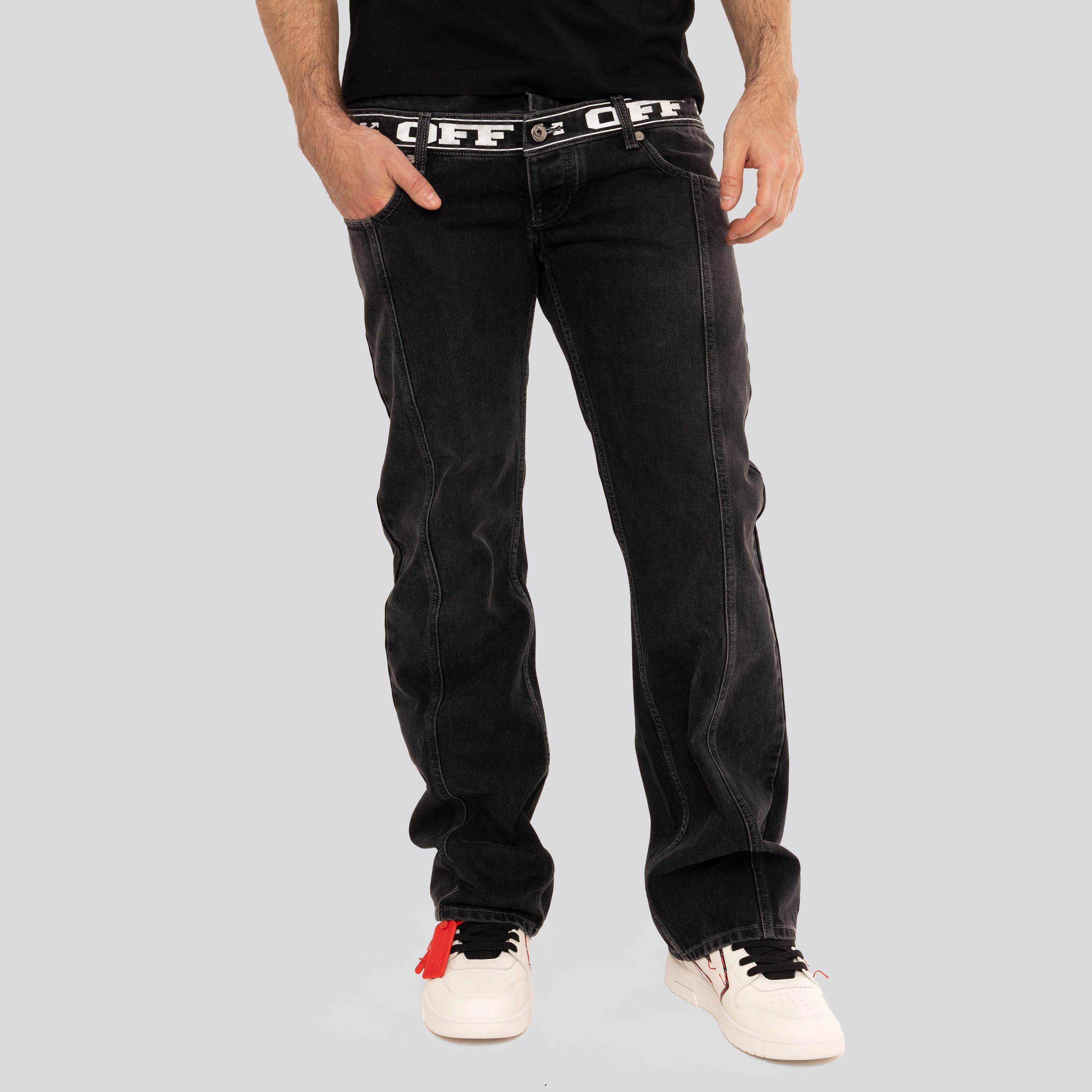 Jeans Negro Off-White Logo Band