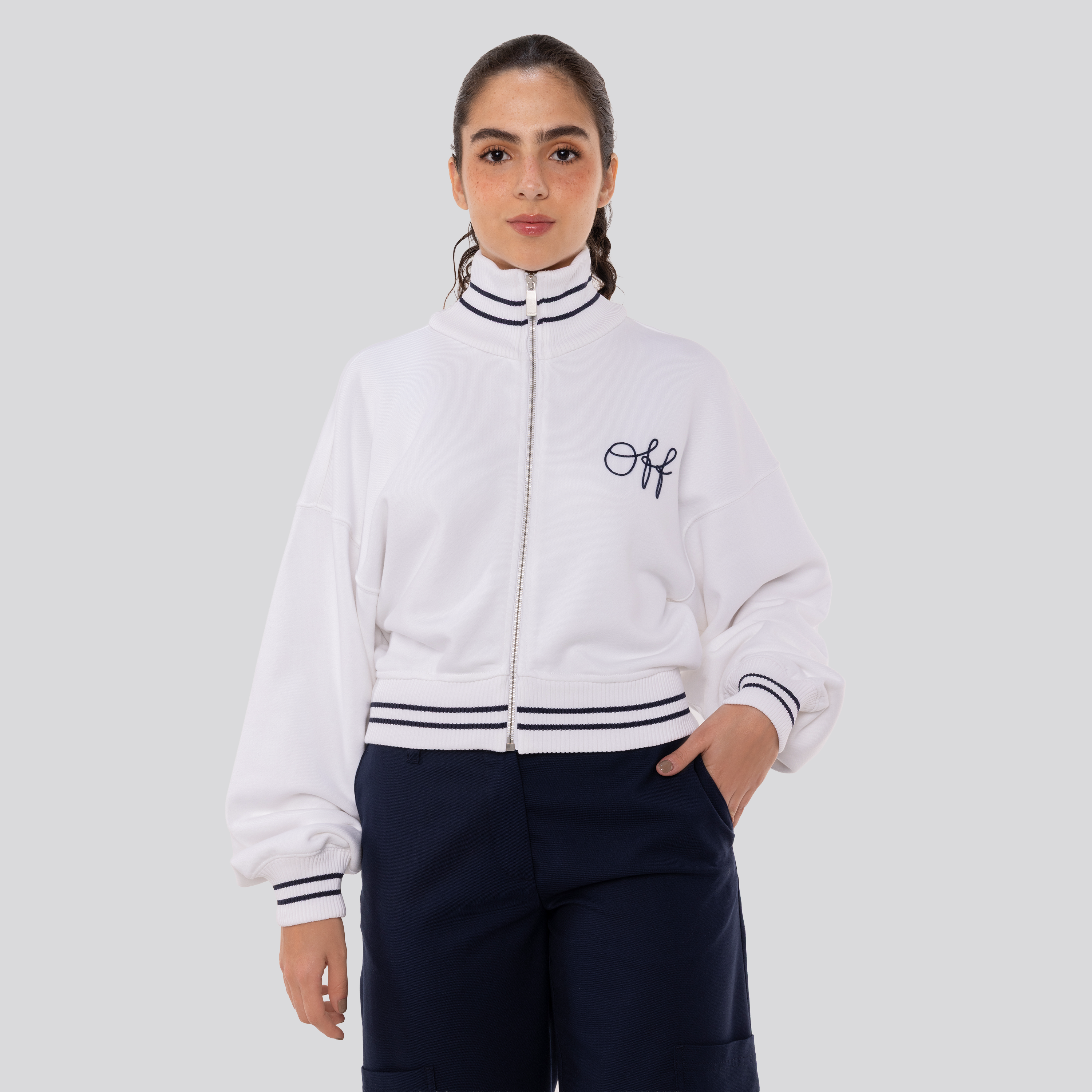 Chaqueta Blanca Off-White Embroidered Logo