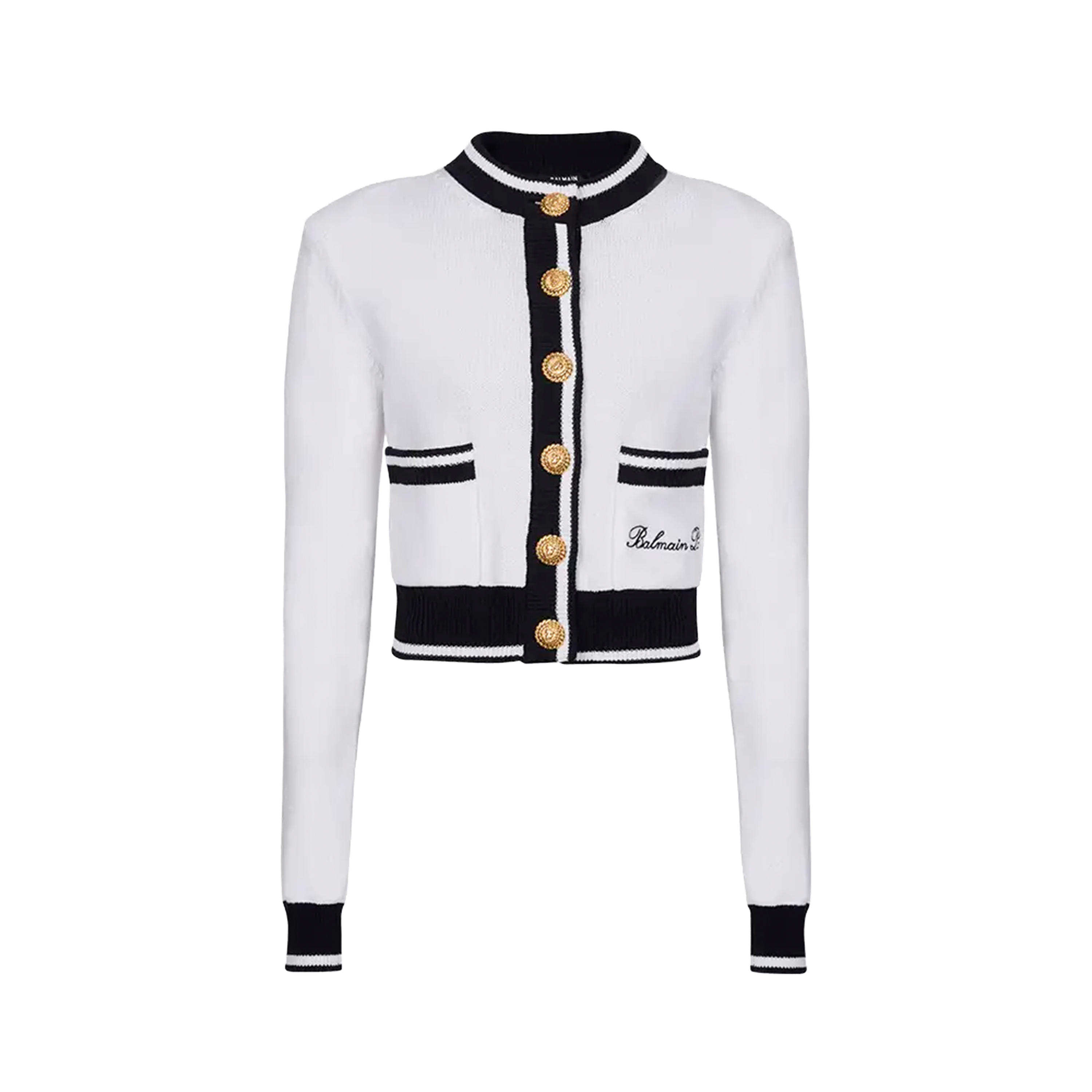 Buzo Blanco Balmain White Signature Buttoned Knit Cardigan