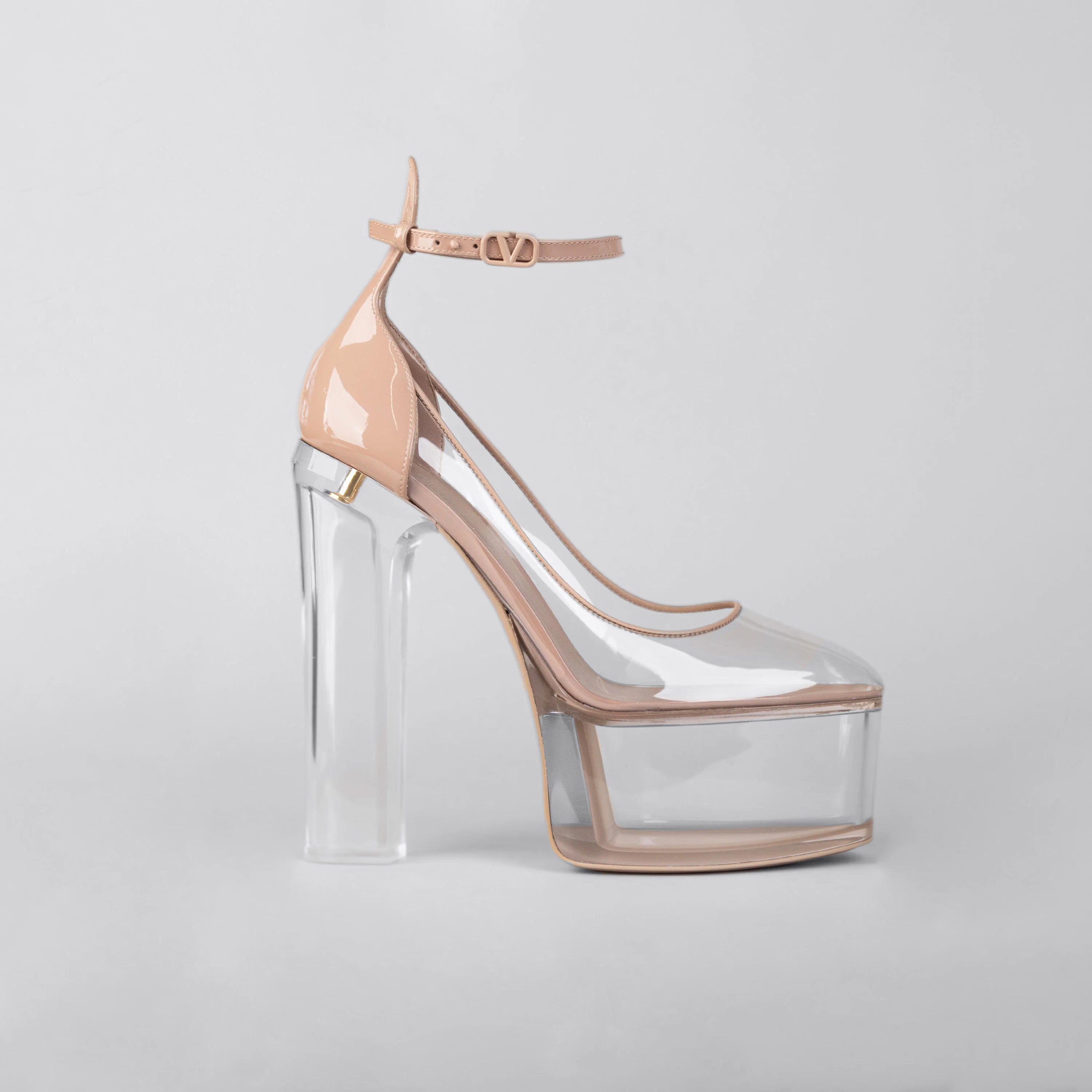 Tacones Rose Cannelle Transparente Valentino Tan-Go 155 mm