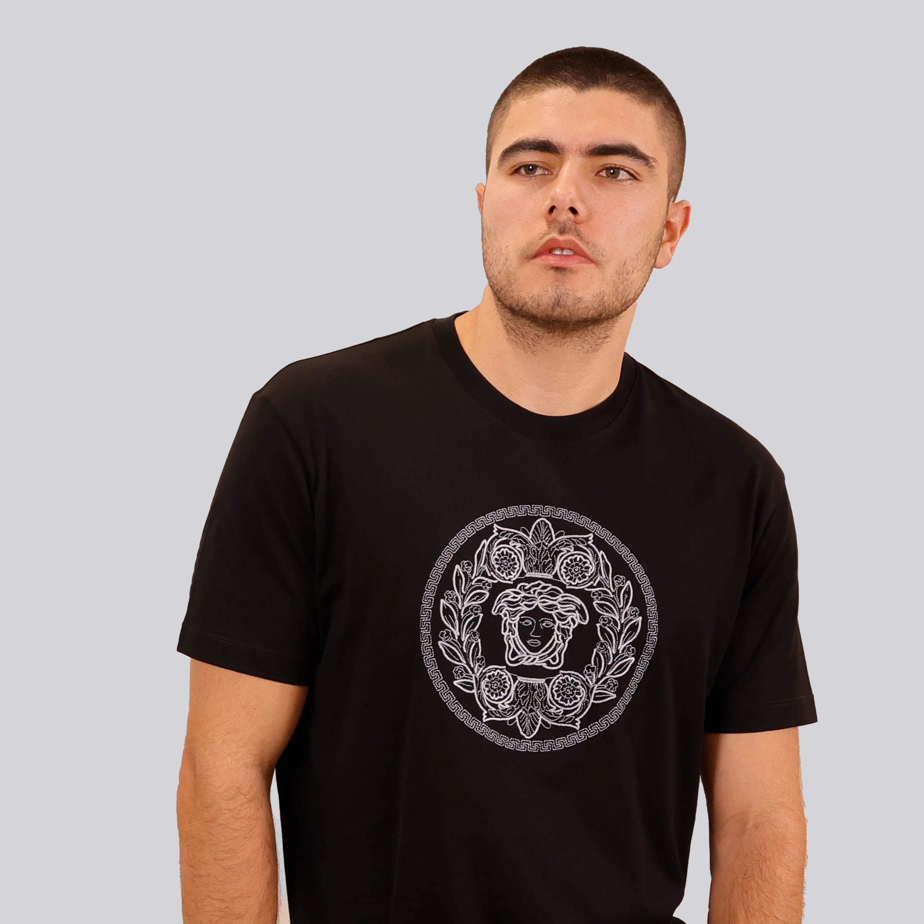 Camiseta Negra Versace Medusa Crystal