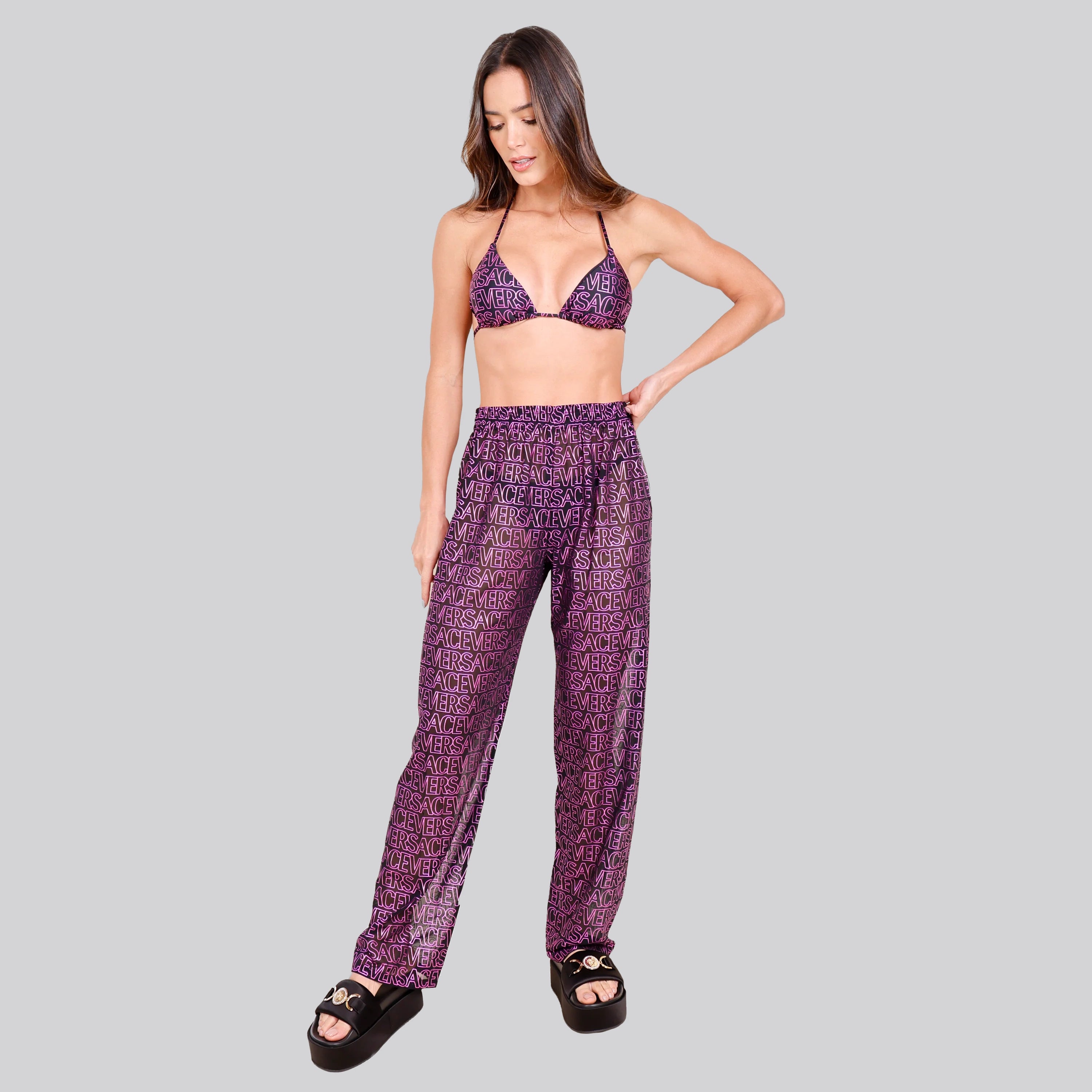 Pantalon Semitransparente Rosado Versace Multilogo