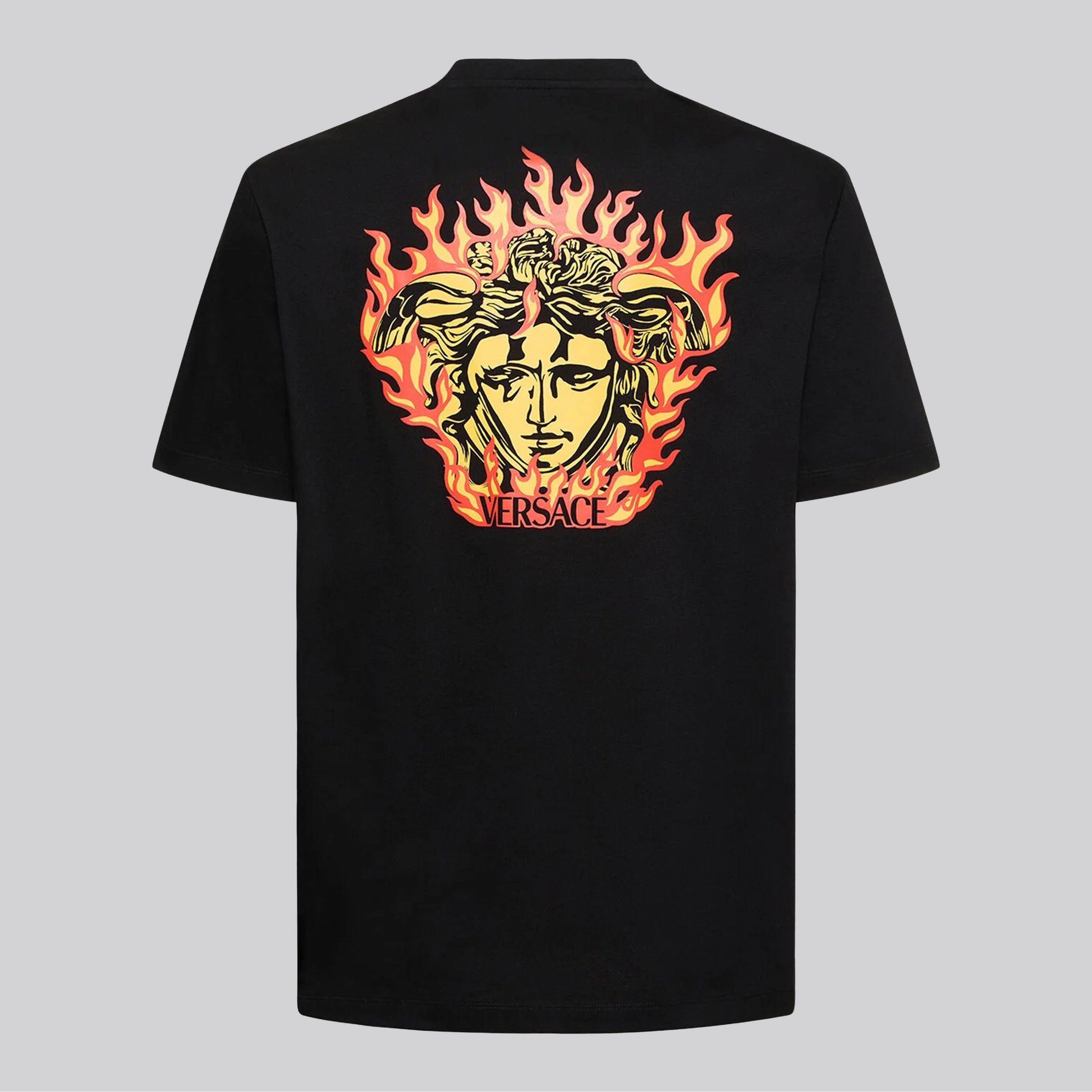 Camiseta Negra Versace Back Medusa Fire