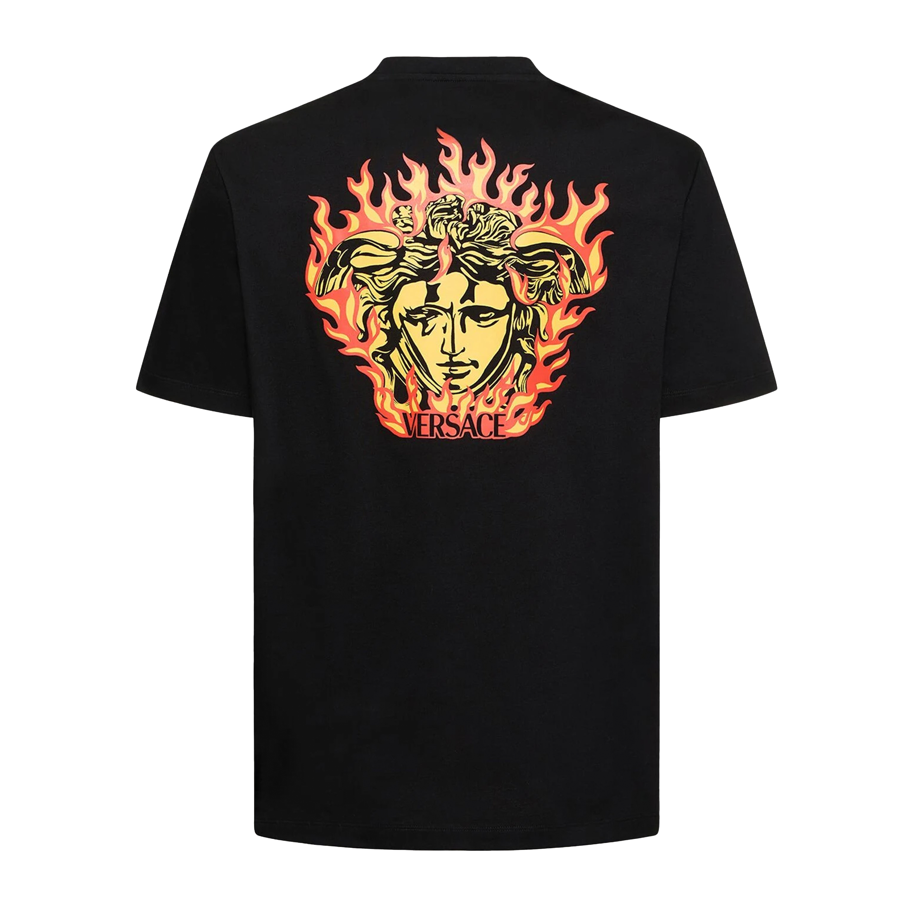 Camiseta Negra Versace Back Medusa Fire