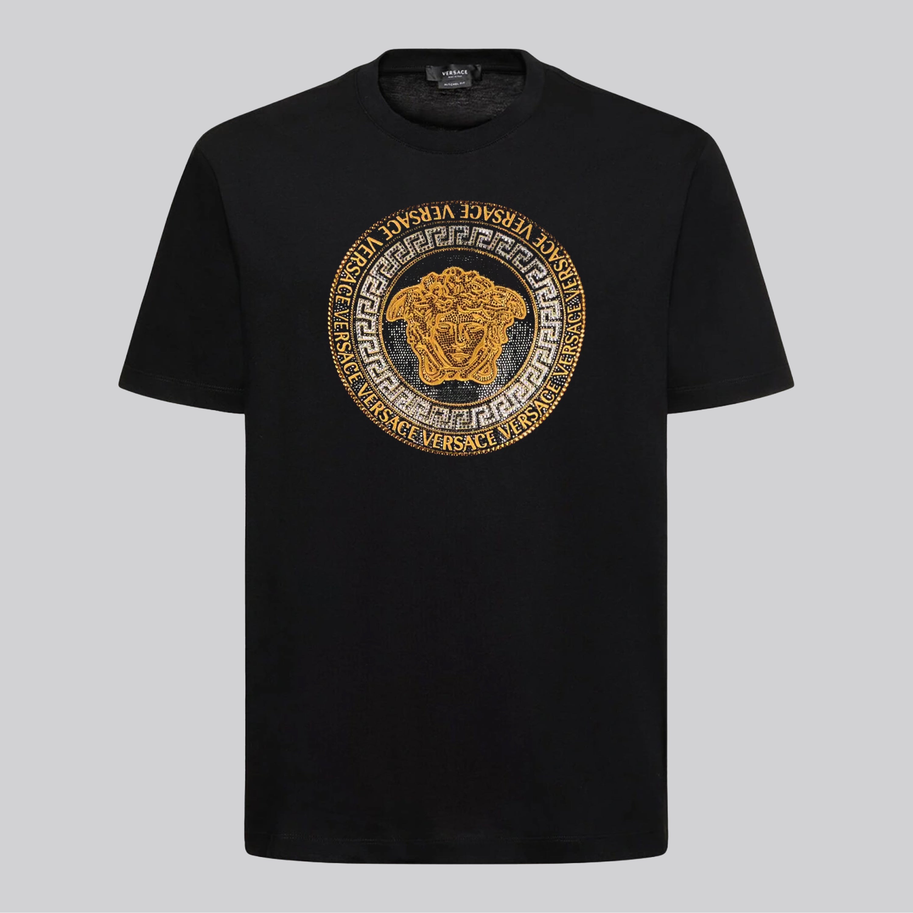 Camiseta Negra Versace Gold Medusa Crystal