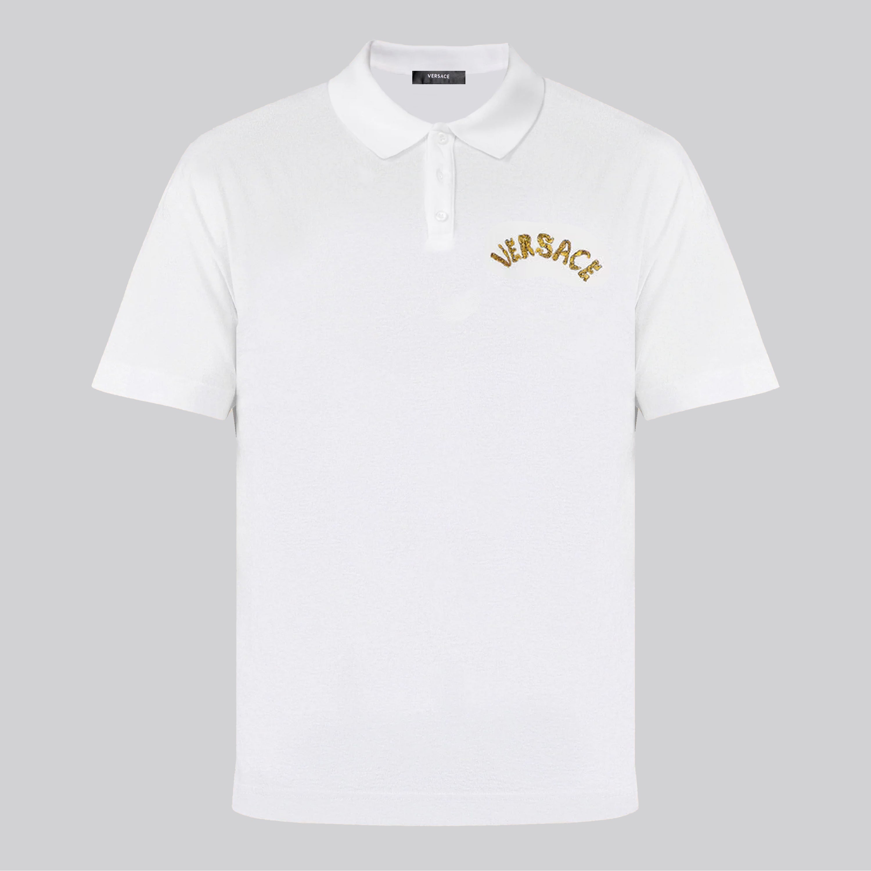 Camiseta Tipo Polo Blanca Versace Embroidered Logo