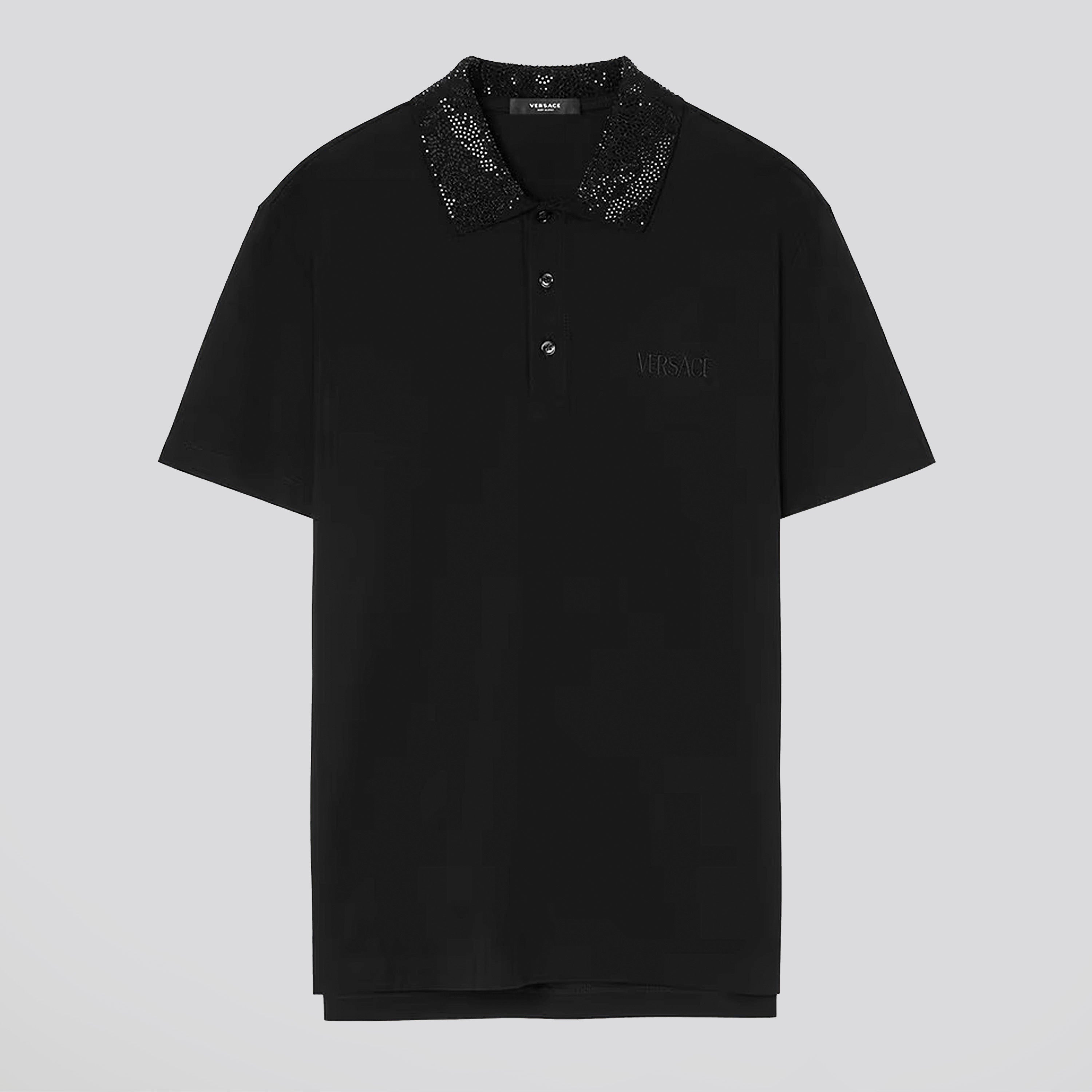 Camiseta Tipo Polo Negra Versace Rhinestone