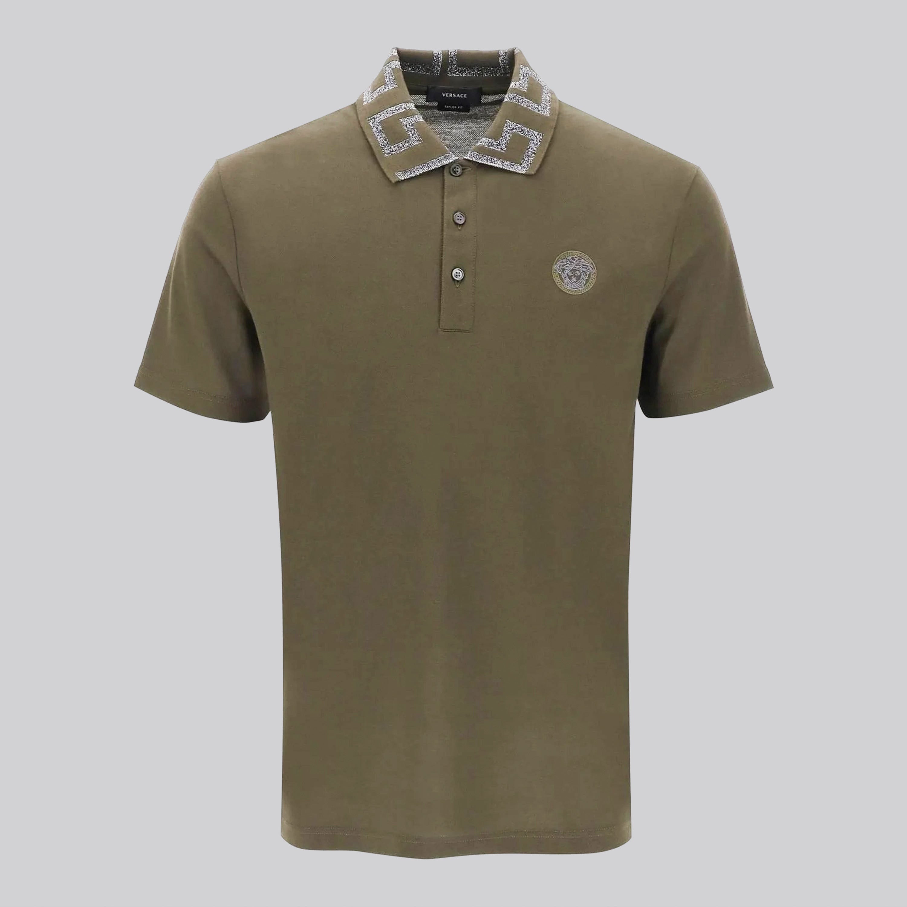 Camiseta Tipo Polo Verde Militar Versace Greca