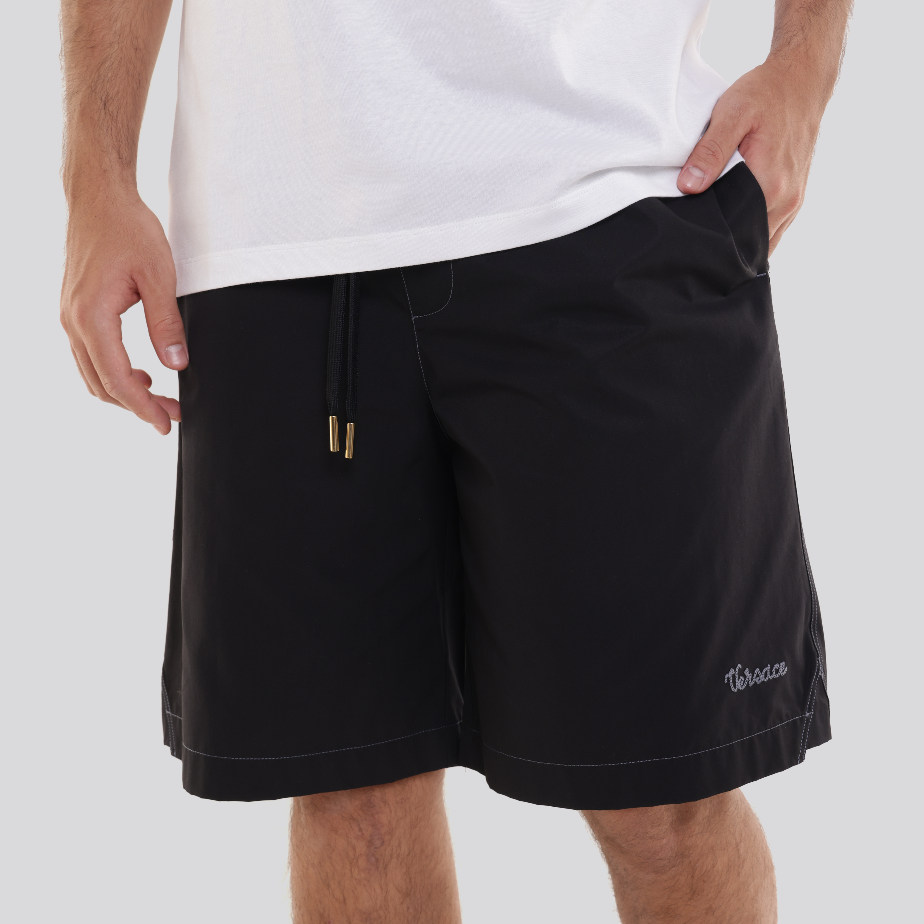 Shorts Negro Versace Plaque