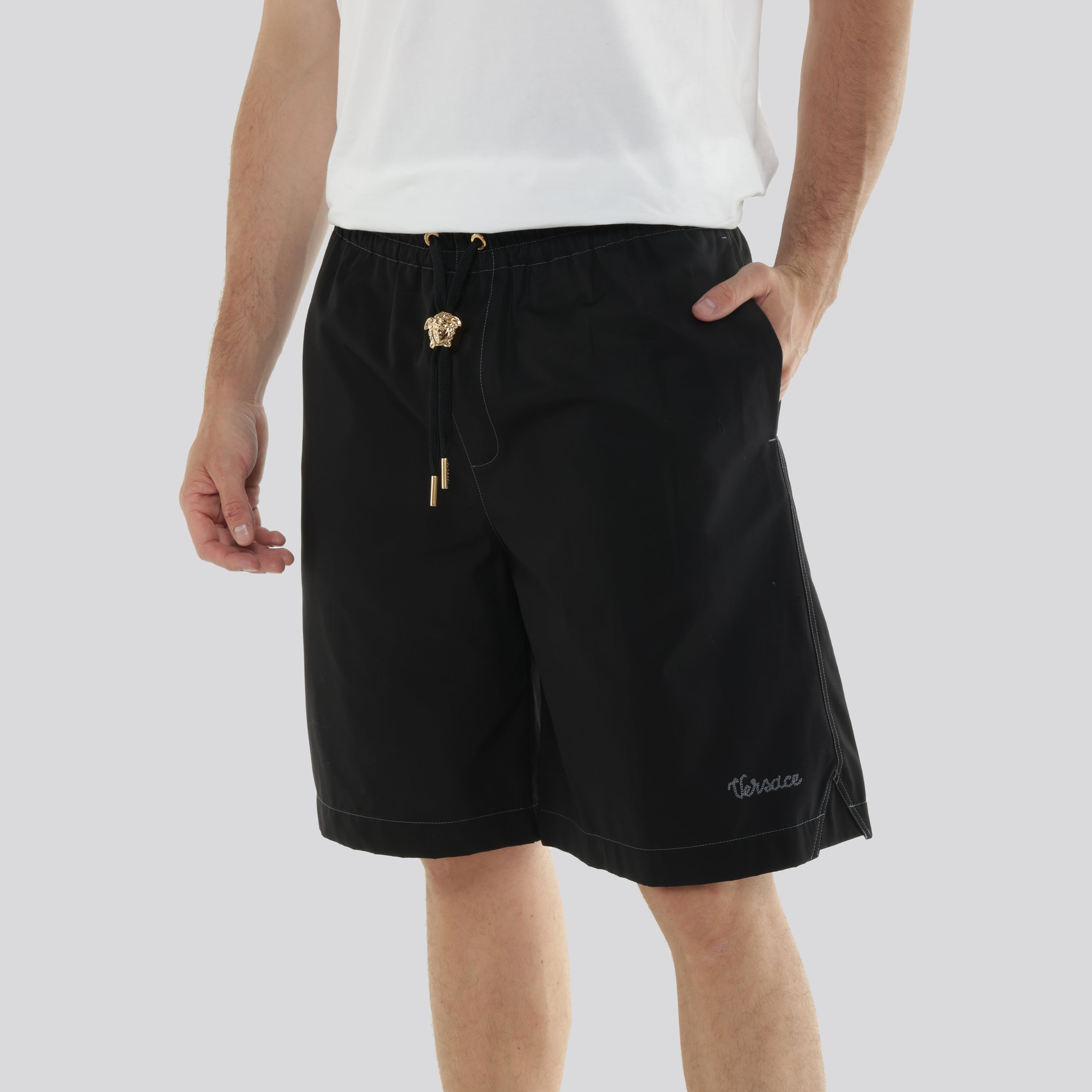 Shorts Negro Versace Plaque