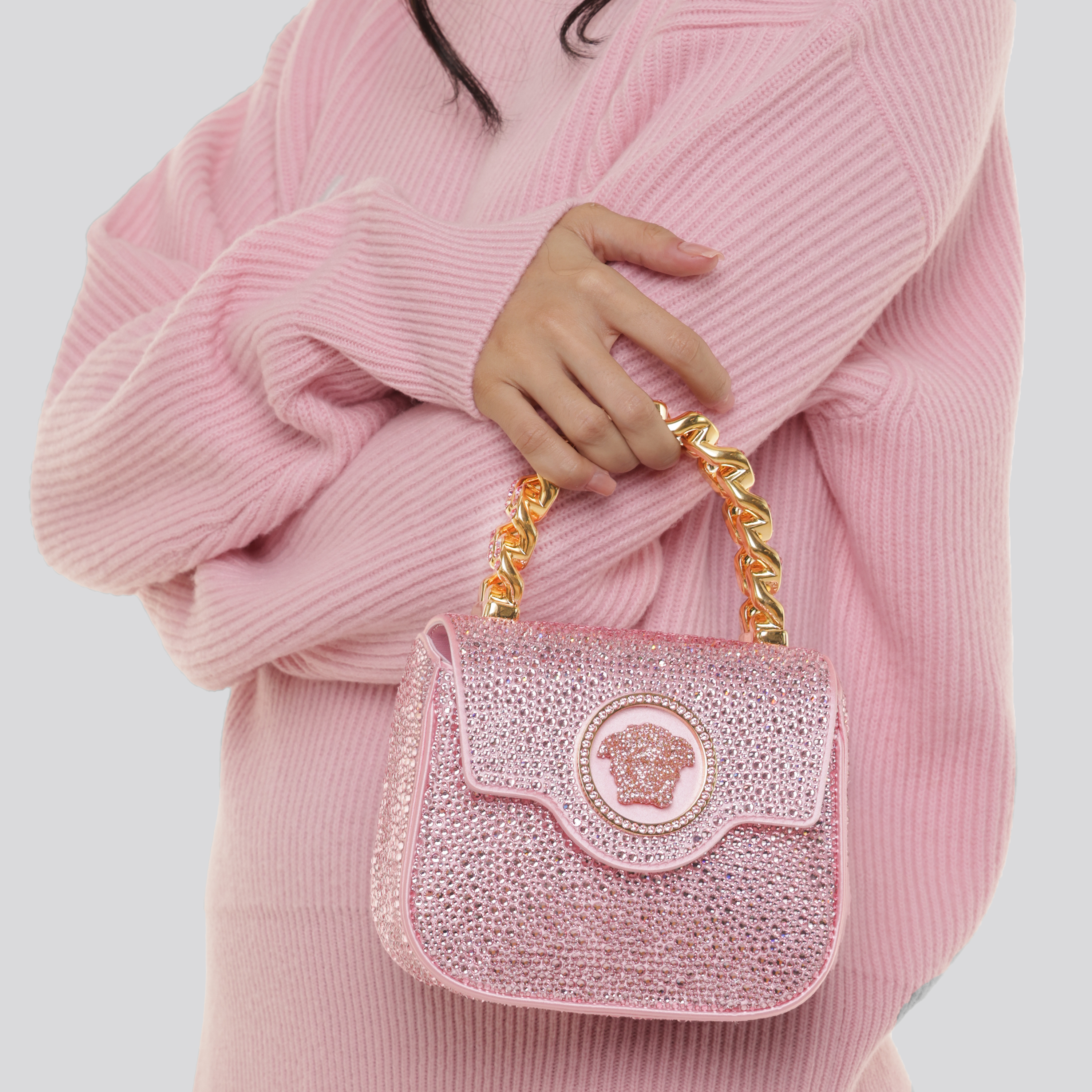 Cartera Rosado Versace La Medusa Crystals