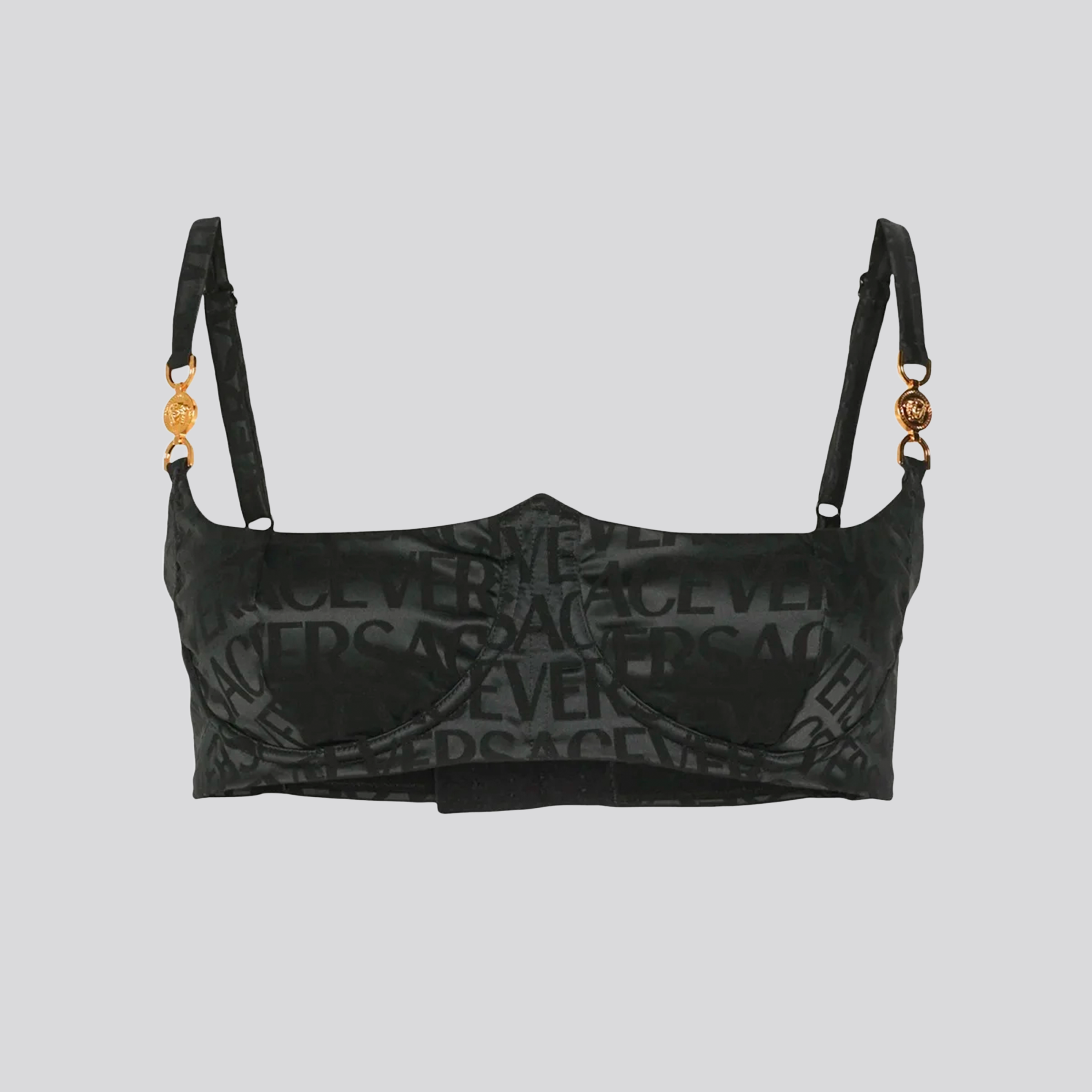 Top Negro Versace Miltilogo Cropped