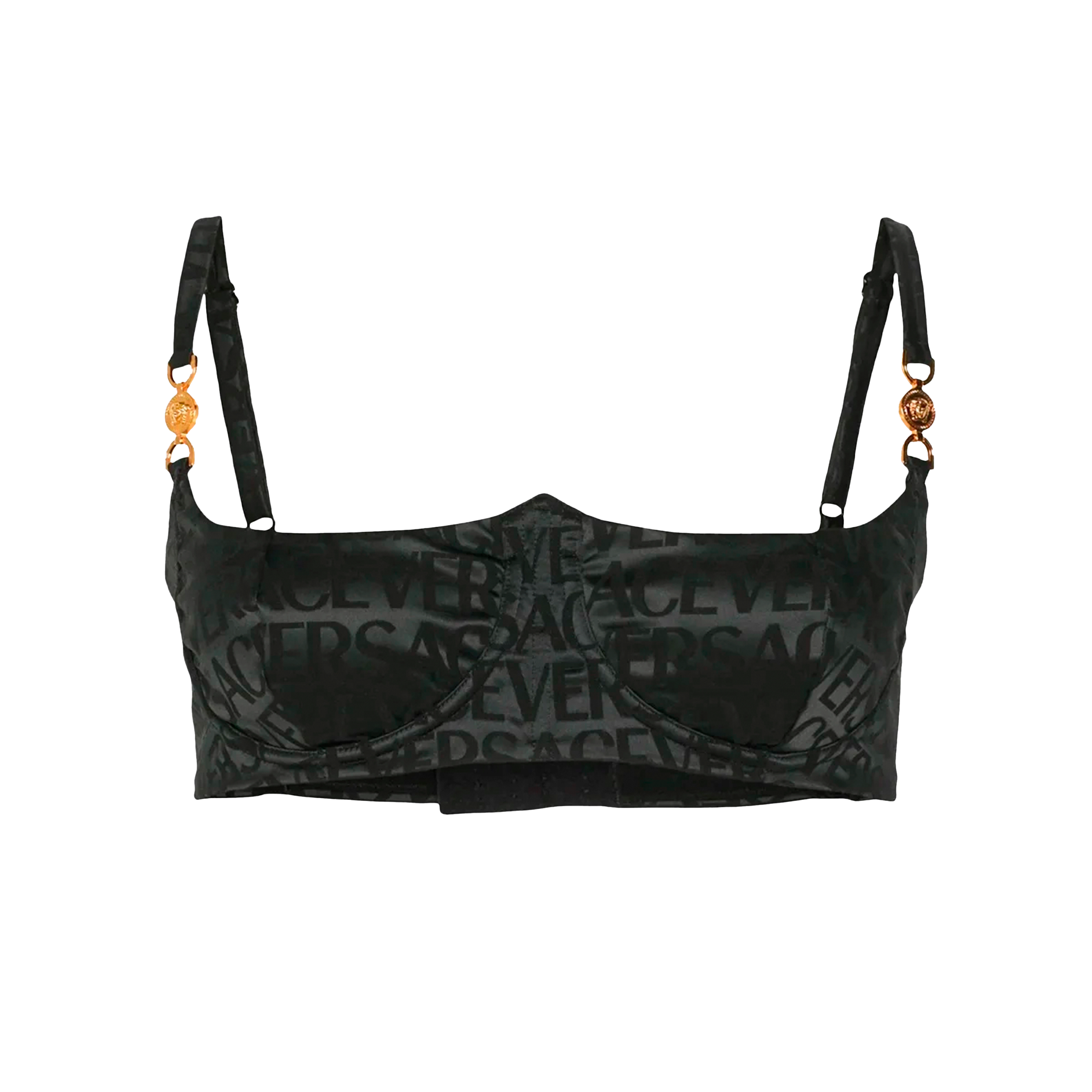 Top Negro Versace Miltilogo Cropped