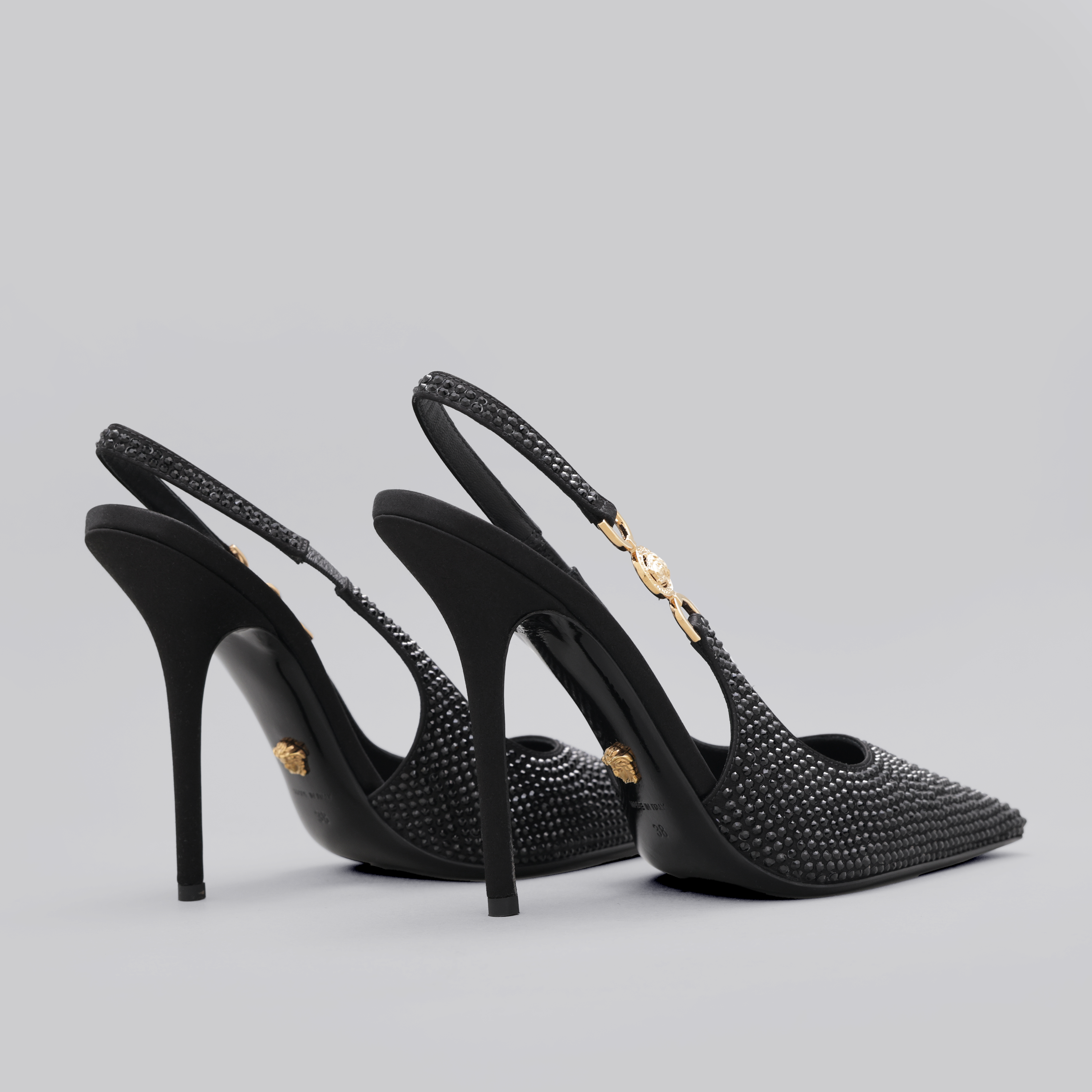 Sandalias de Tacón Negras Versace Crystals