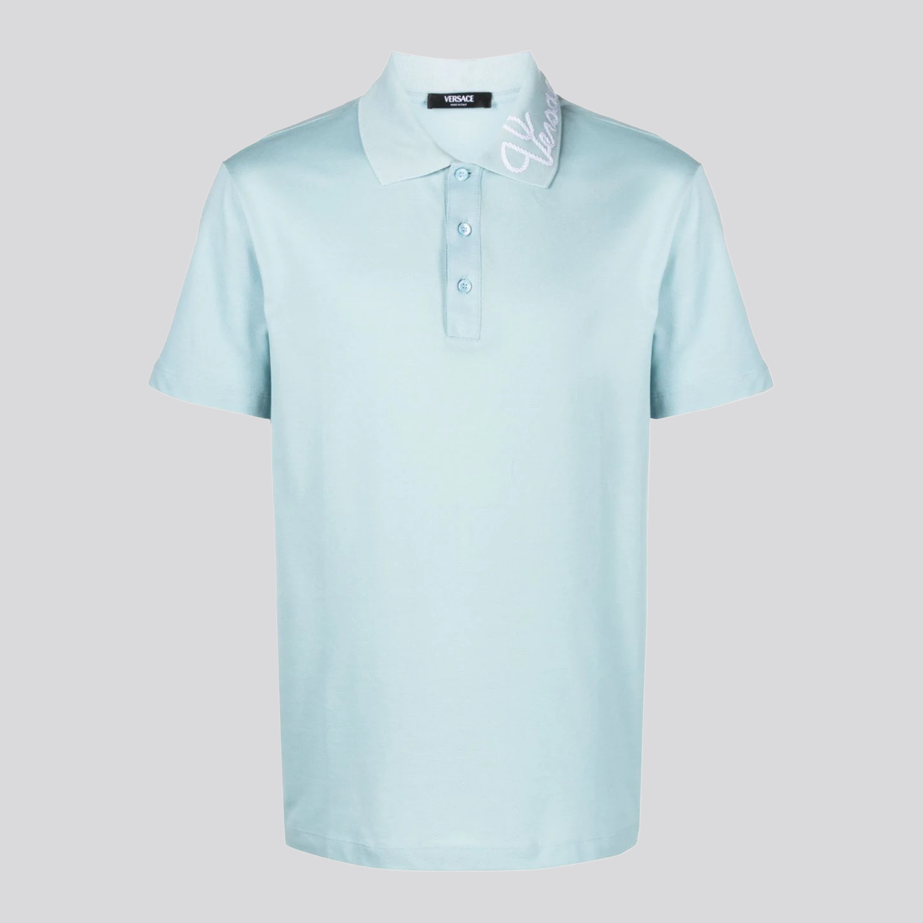 Camiseta Tipo Polo Celeste Versace Neck Logo