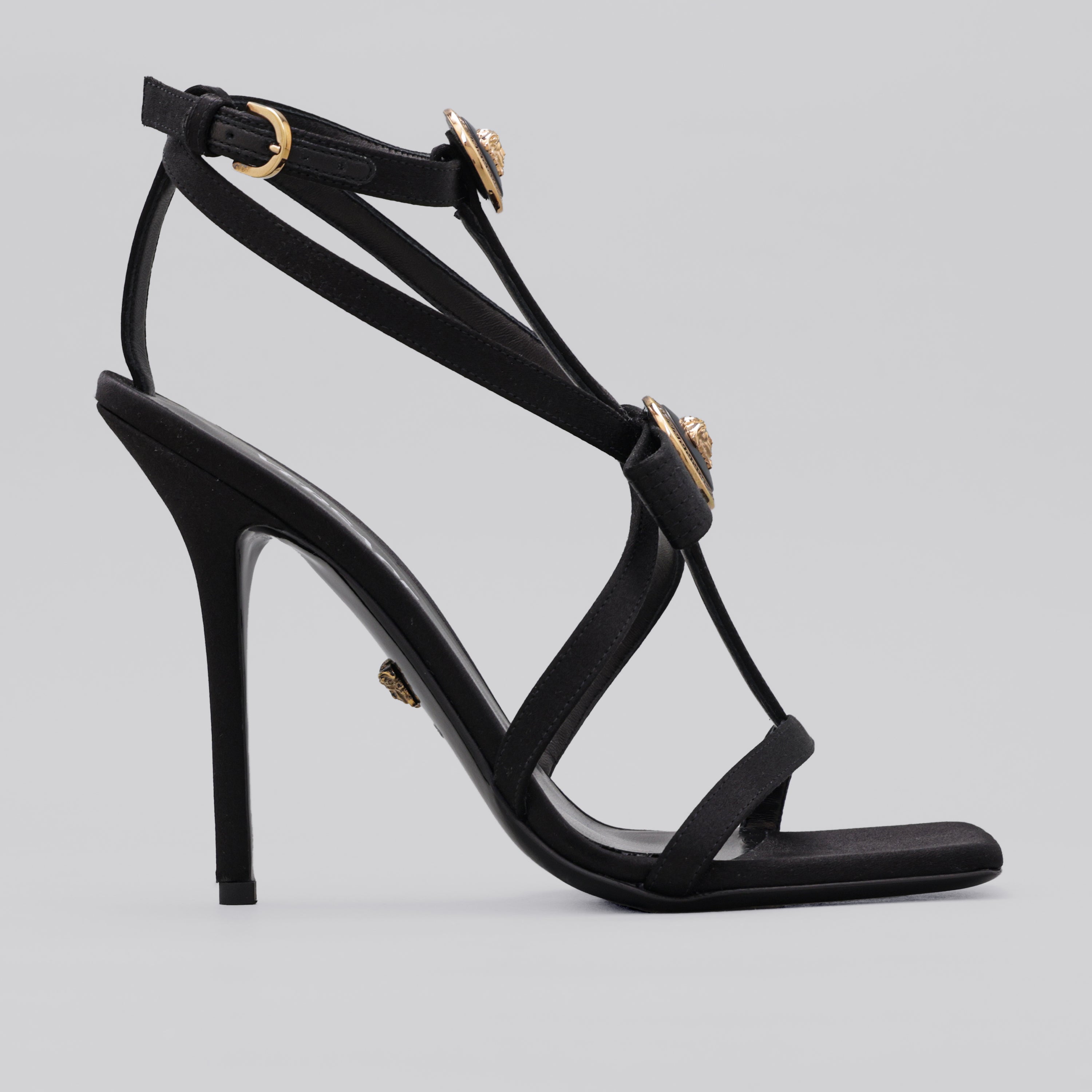 Sandalias de Tacón Negras Versace Gianni Ribbon