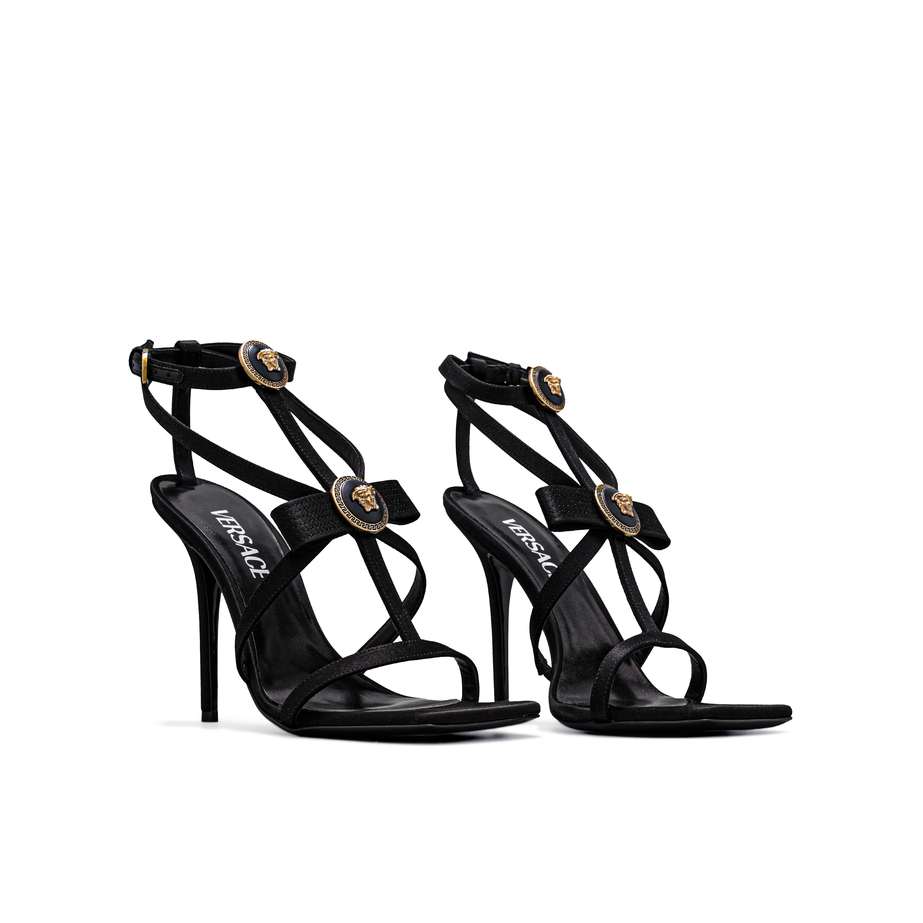 Sandalias de Tacón Negras Versace Gianni Ribbon