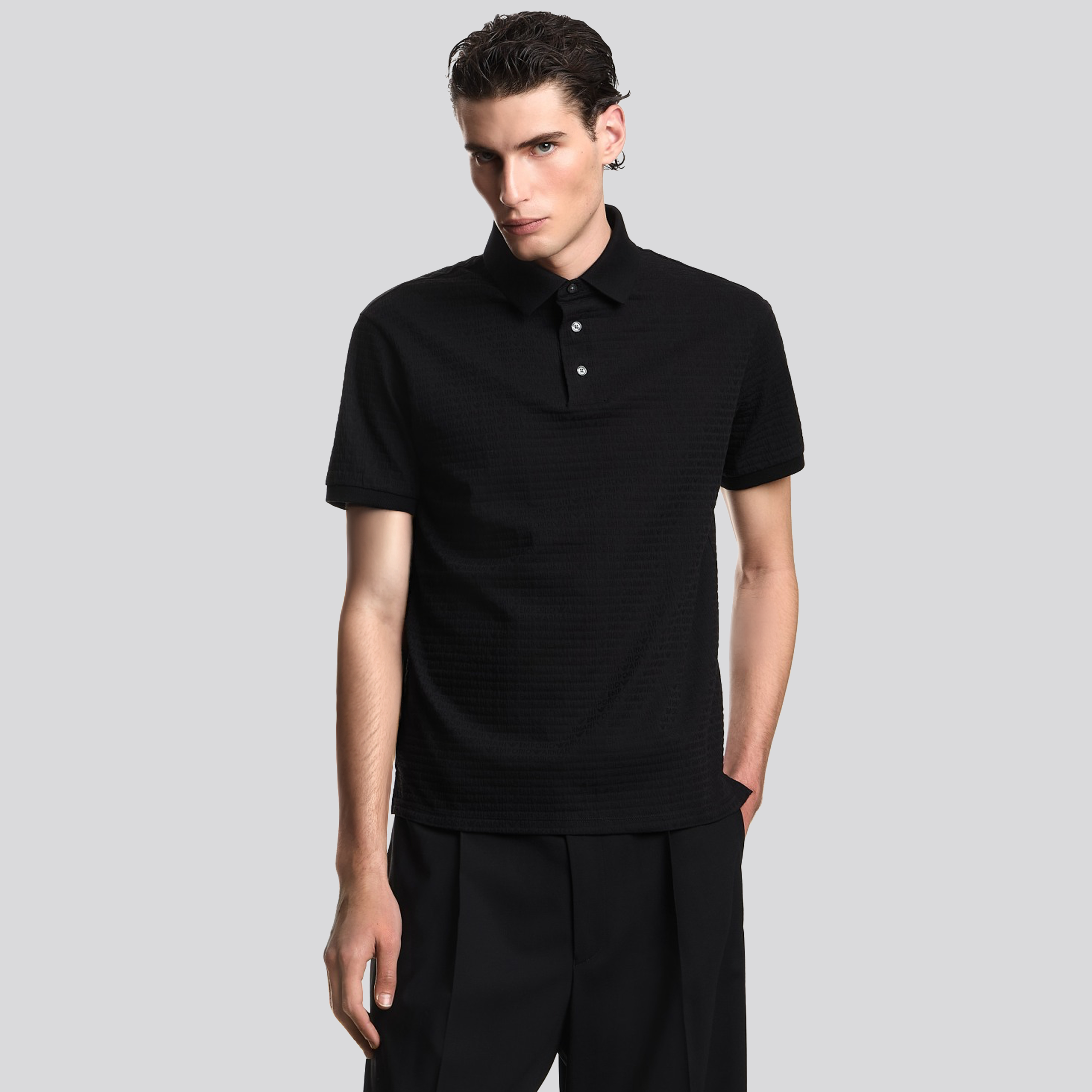 Camiseta Tipo Polo Negro Emporio Armani Over Logo