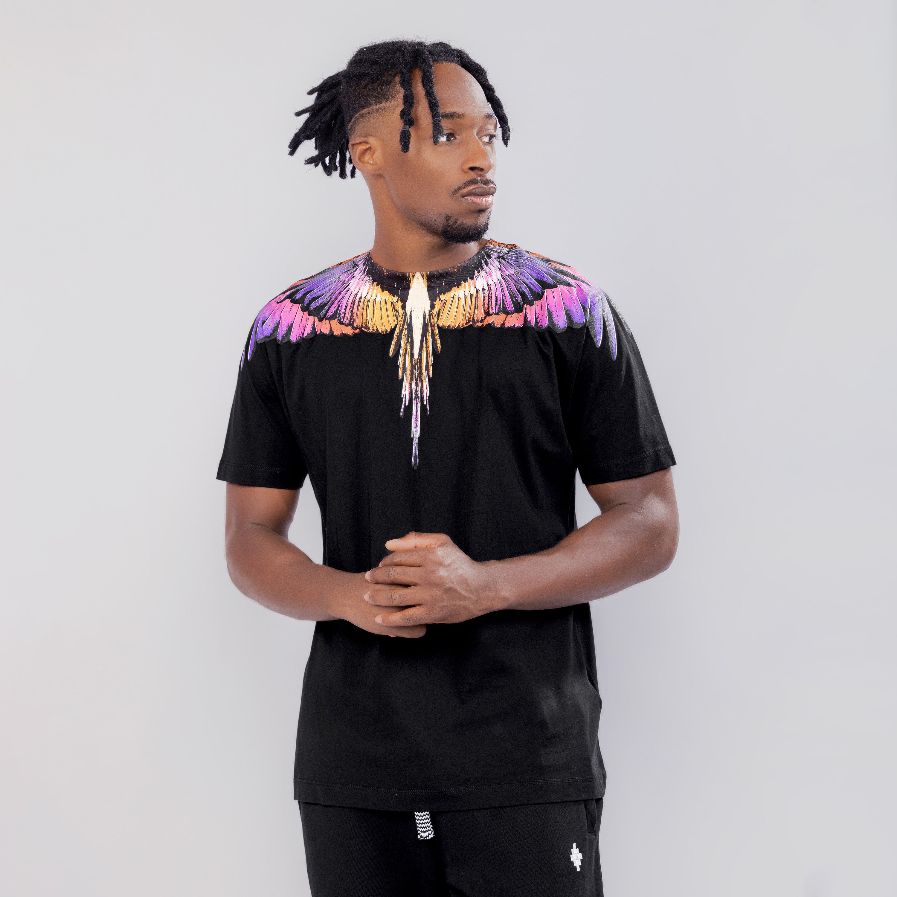 Camiseta Negra Marcelo Burlon Rosa Icon Wings