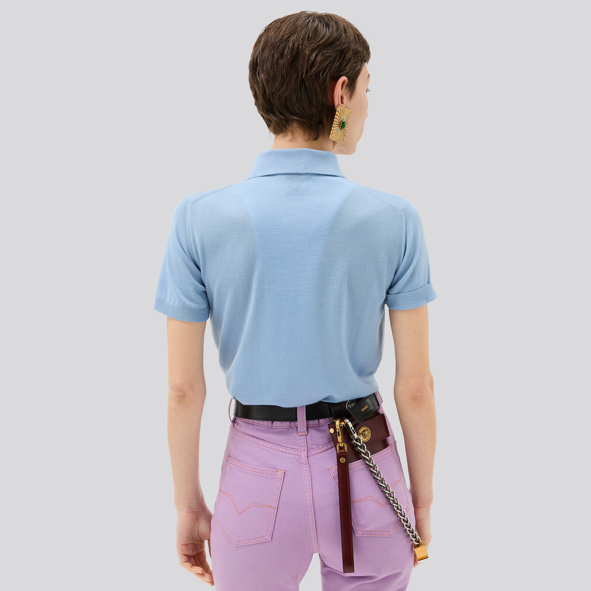Camiseta Tipo Polo Celeste Versace Knit