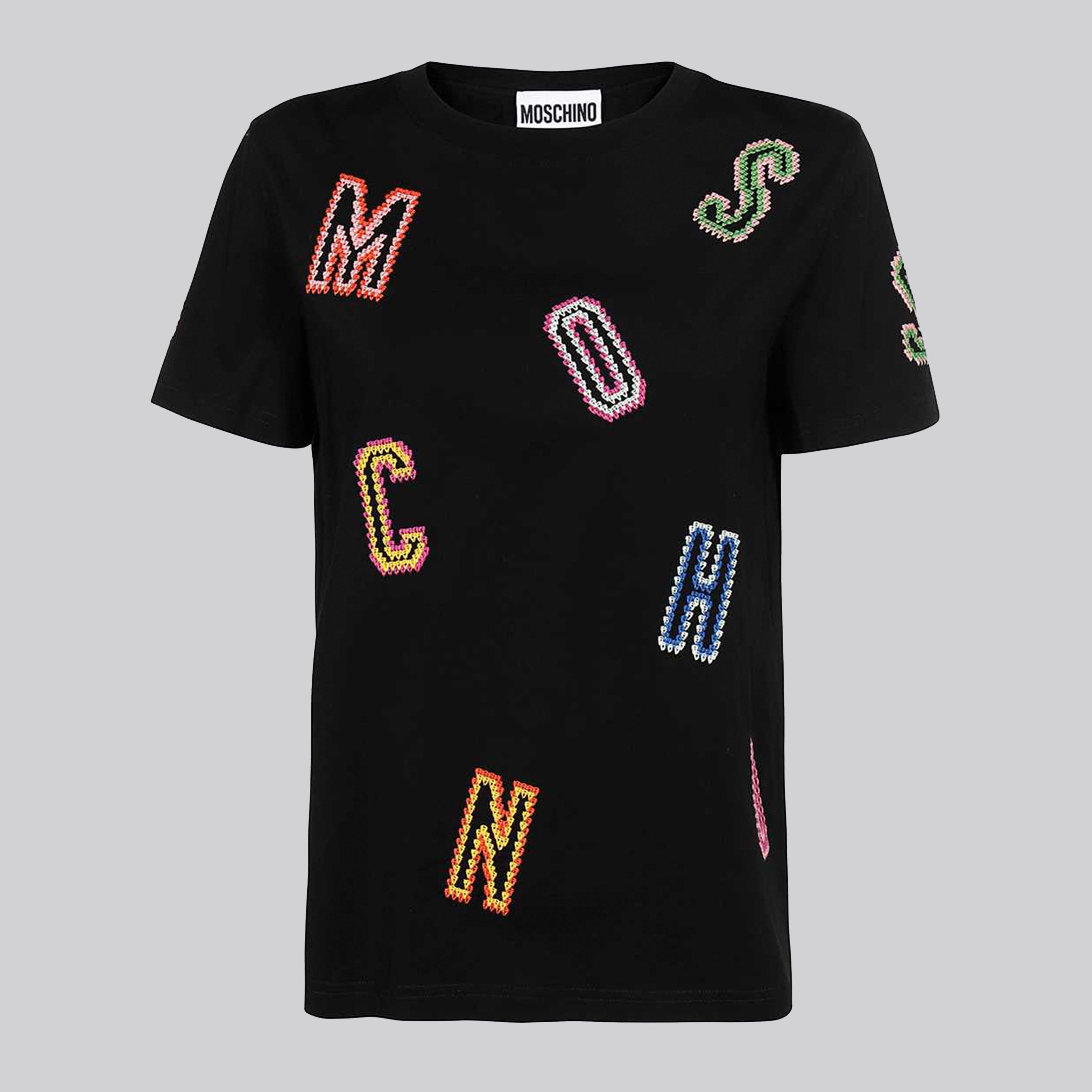 Camiseta Negra Moschino Couture Multicolor Letters