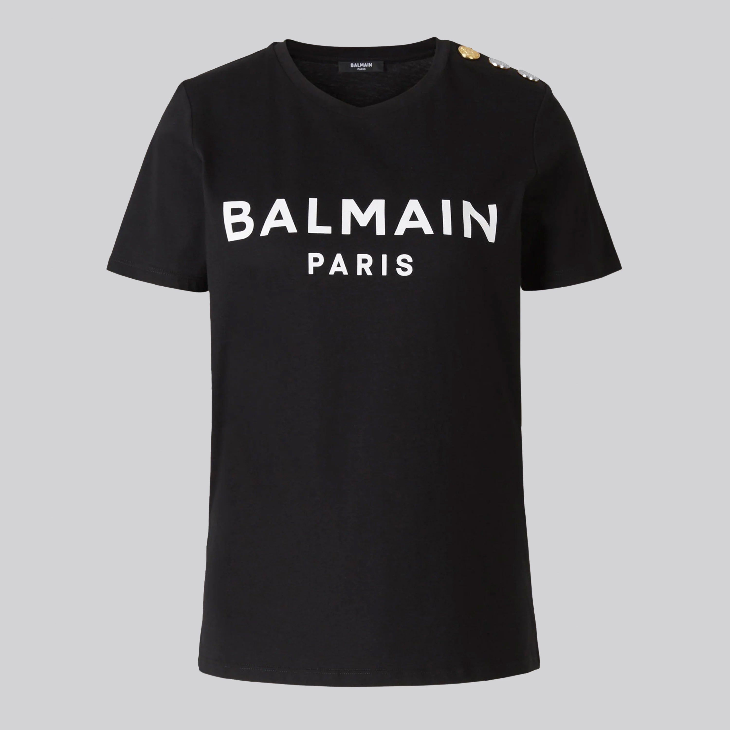 Camiseta Negra Balmain 3 Btn Printed