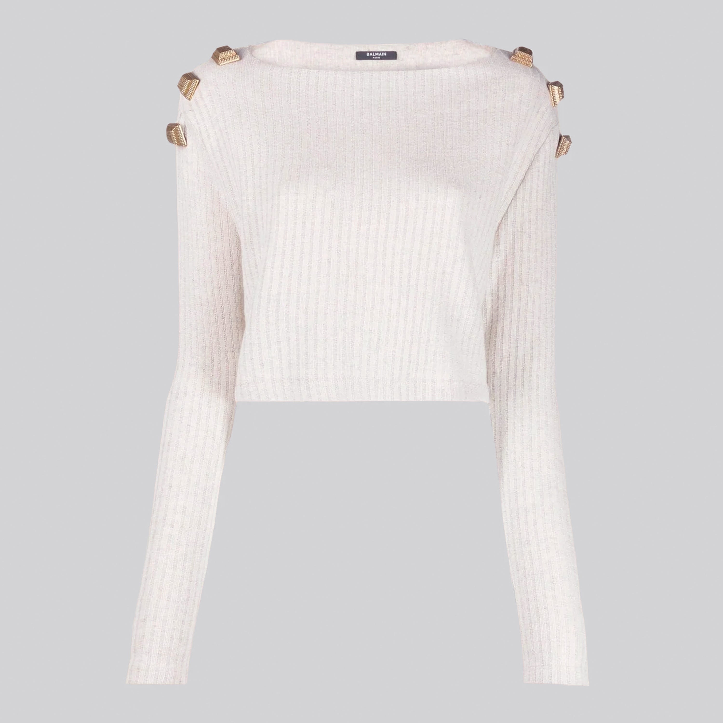 Suéter crema Balmain 6 Btn Golden Edge