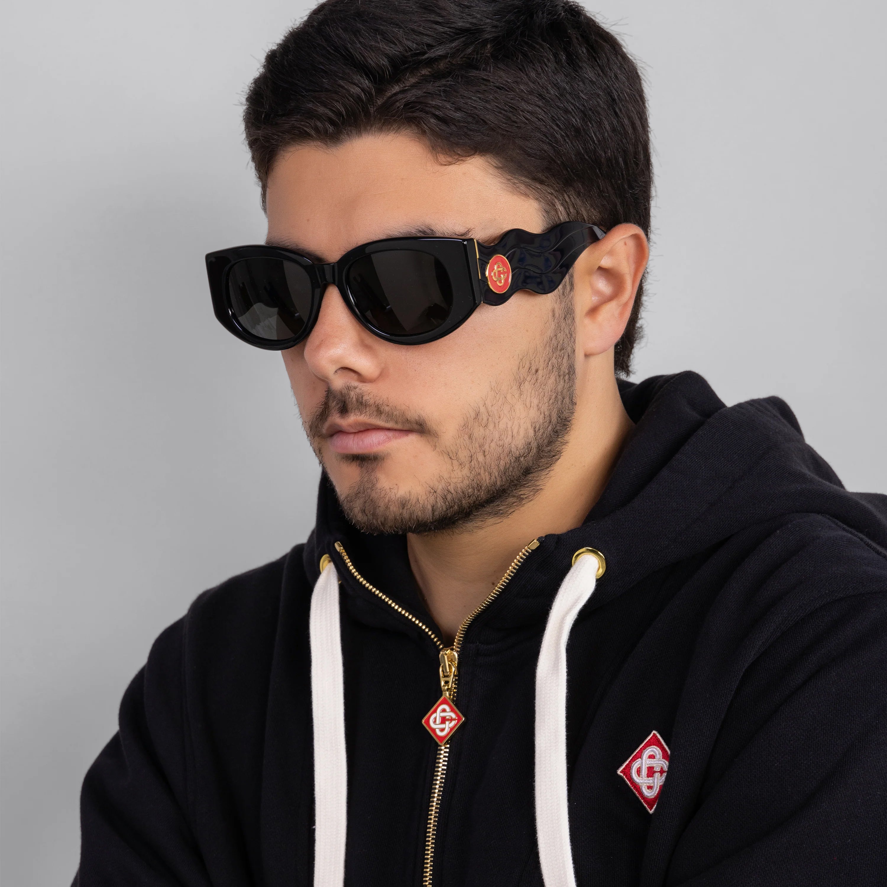 Gafas de Sol Negras Casablanca Hombre Acetato & Metal Oval Wave