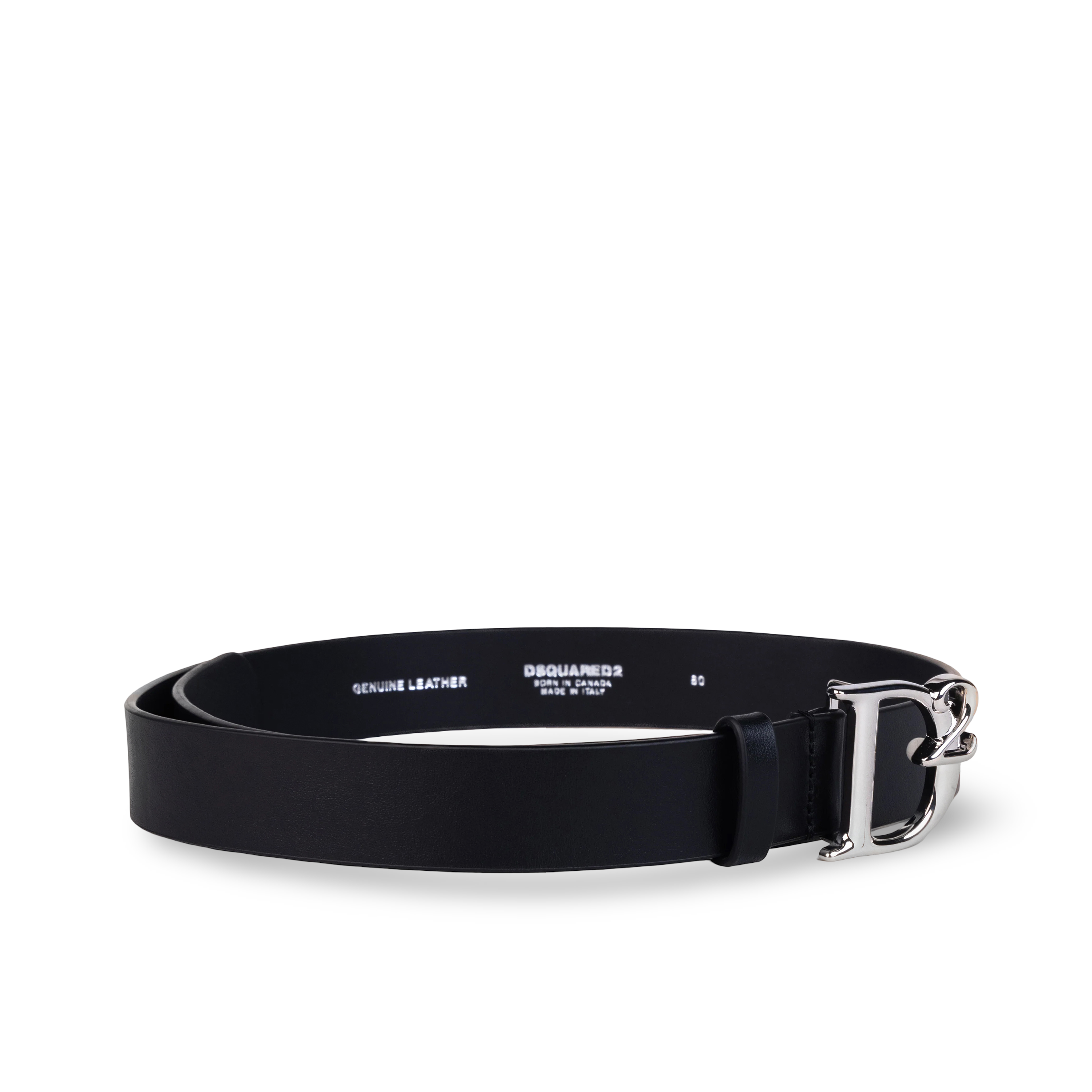 Cinturón Negro Dsquared2 Placa Plateada