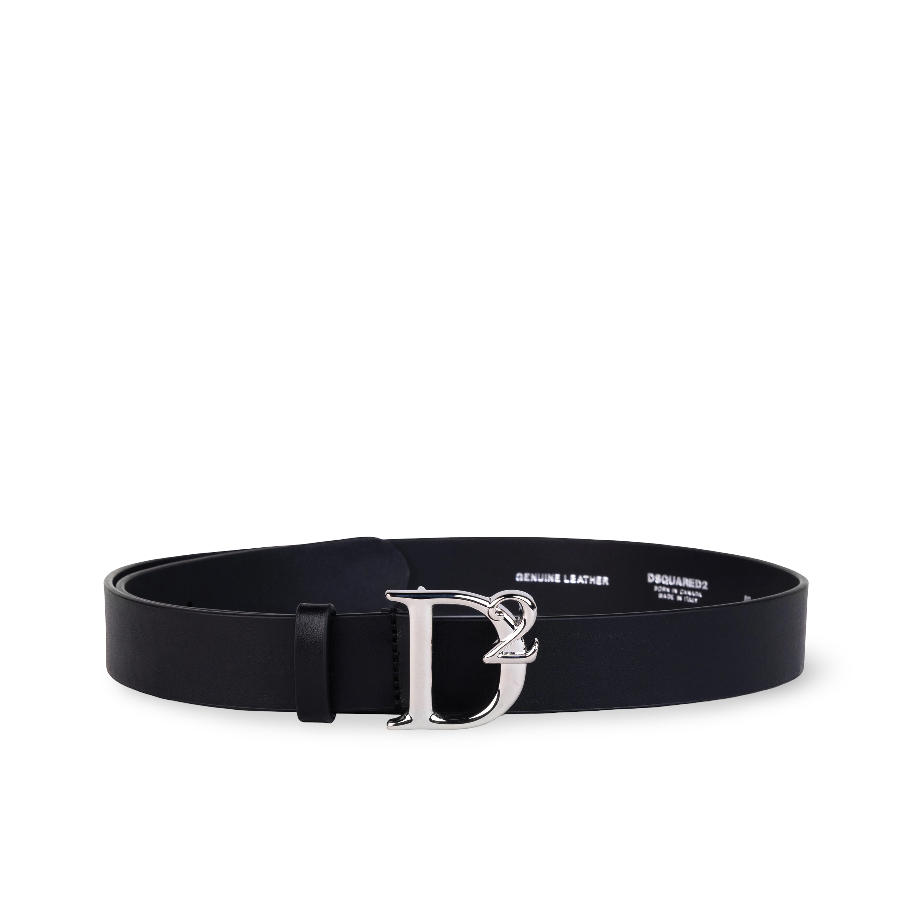 Cinturón Negro Dsquared2 Placa Plateada