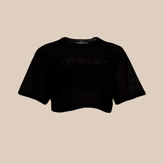 Camiseta Negra Off-White Bookish Mesh Crop