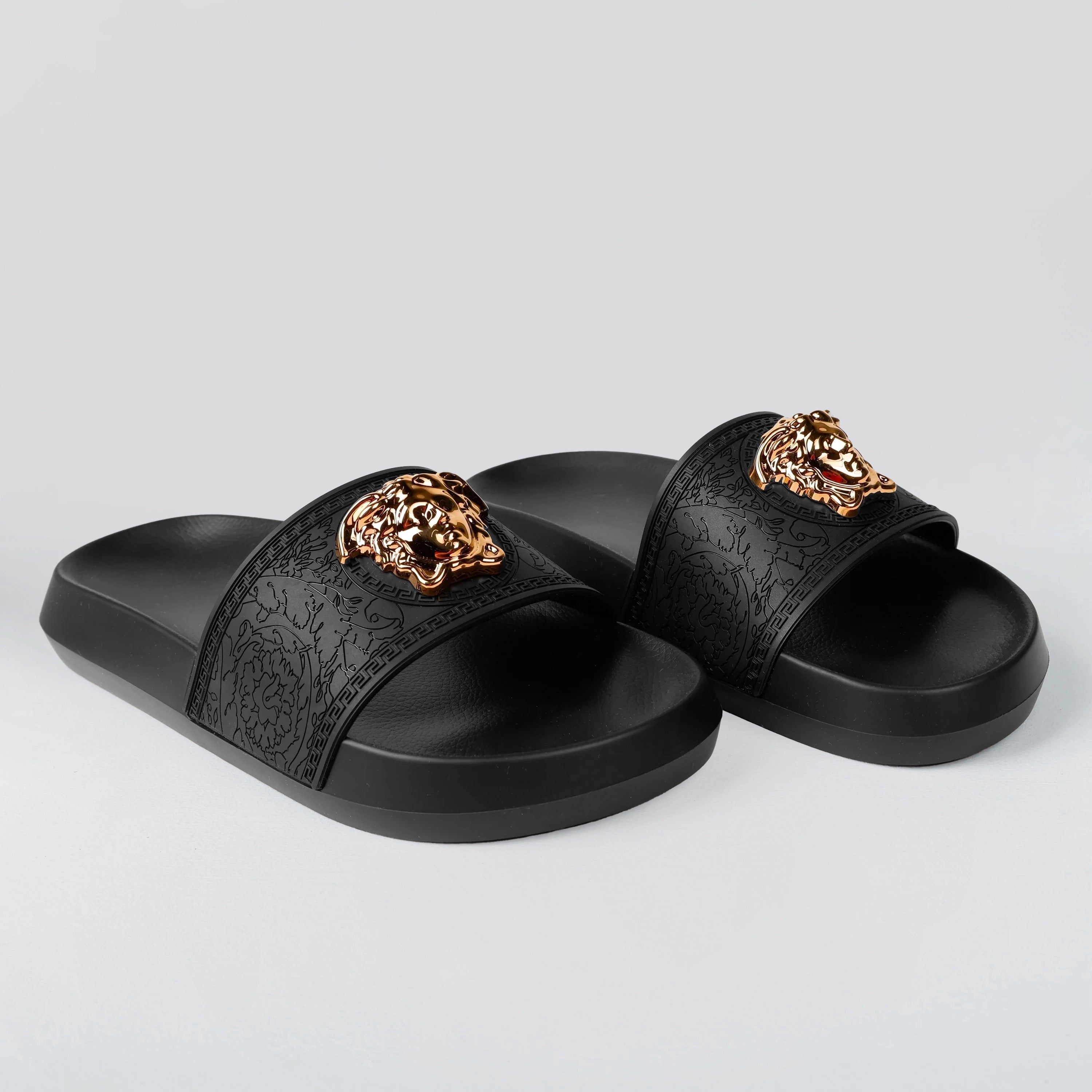 Sandalias Negras Versace Gold Medusa