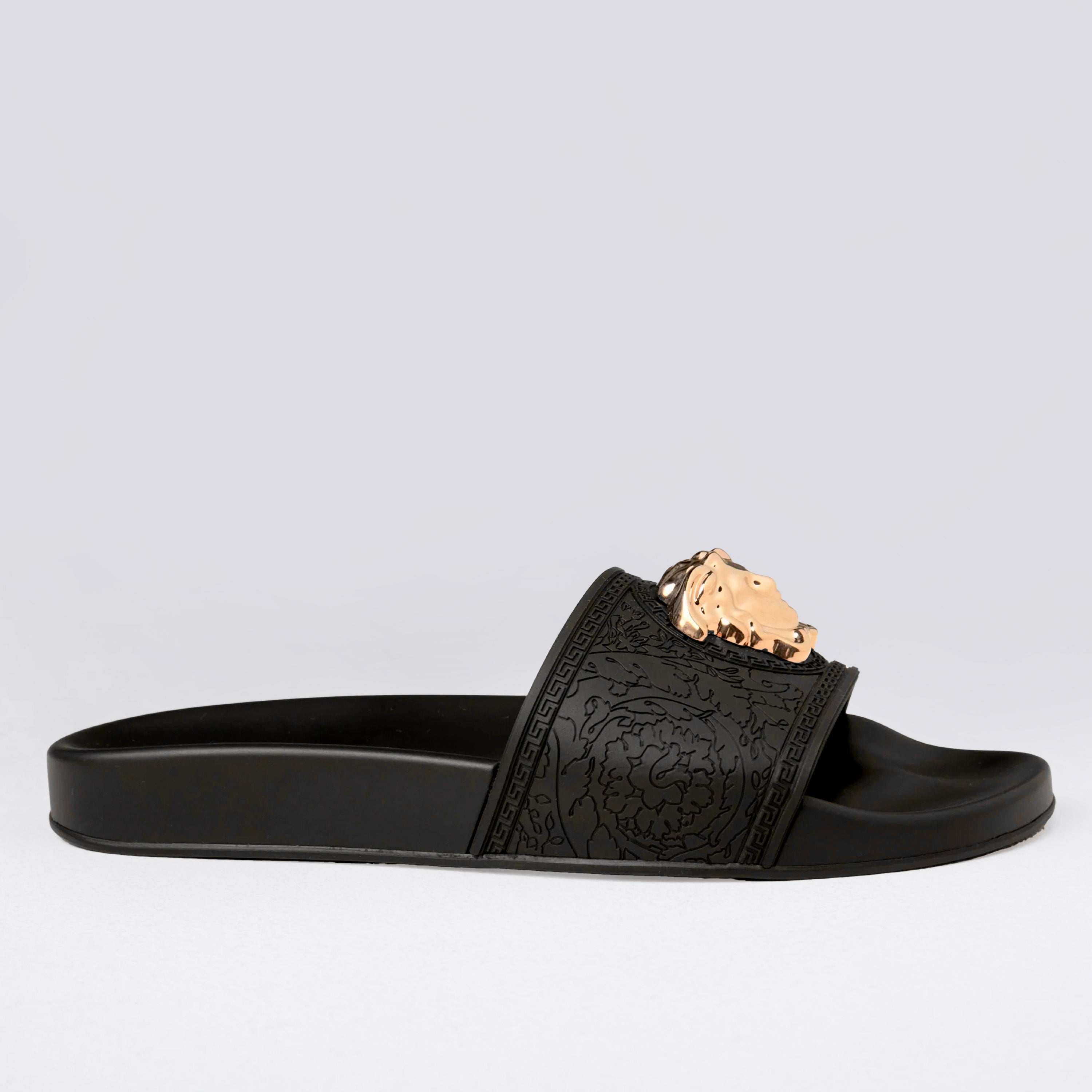 Sandalias Negras Versace Dorada Medusa