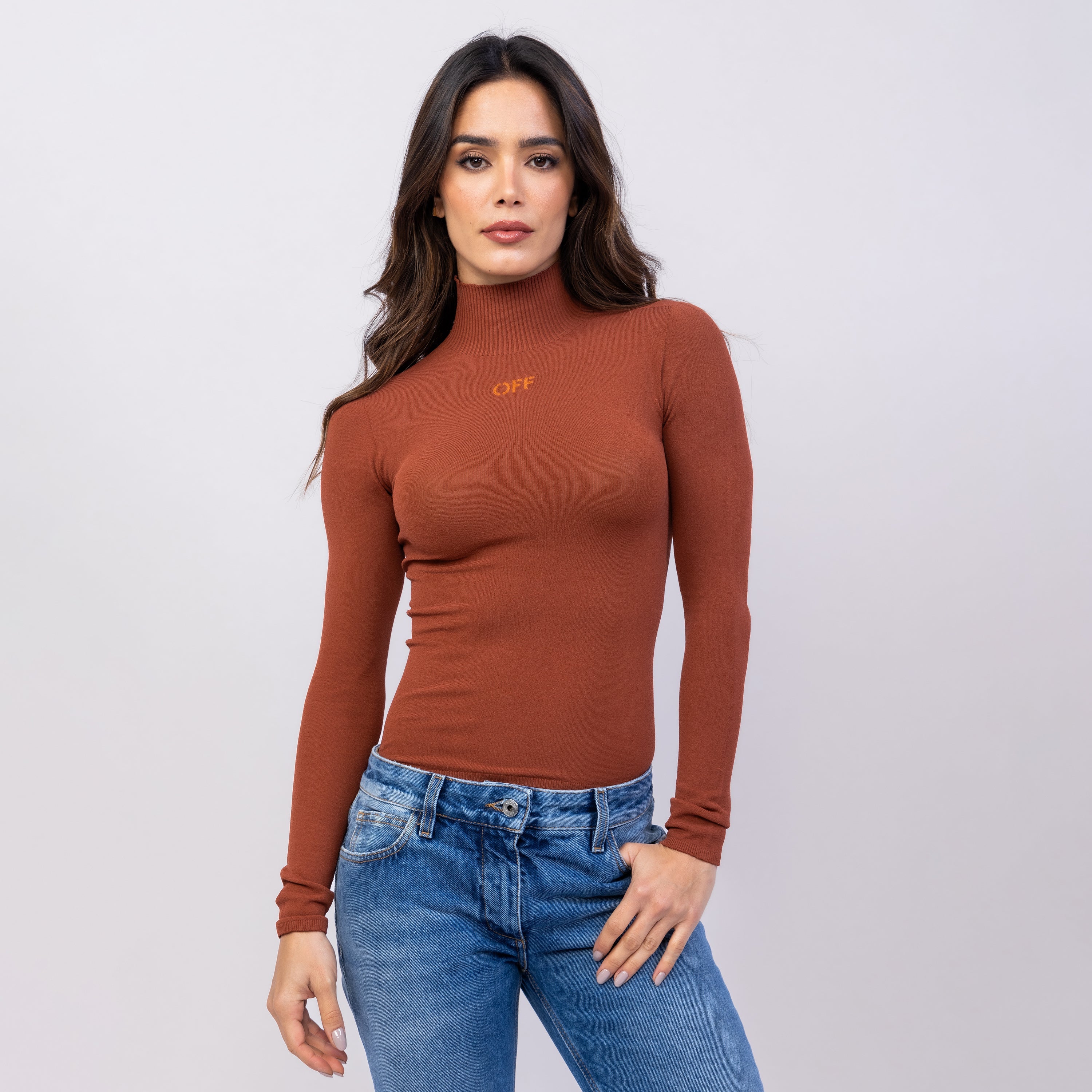 Top Rojo Off-White Naranja Mockneck