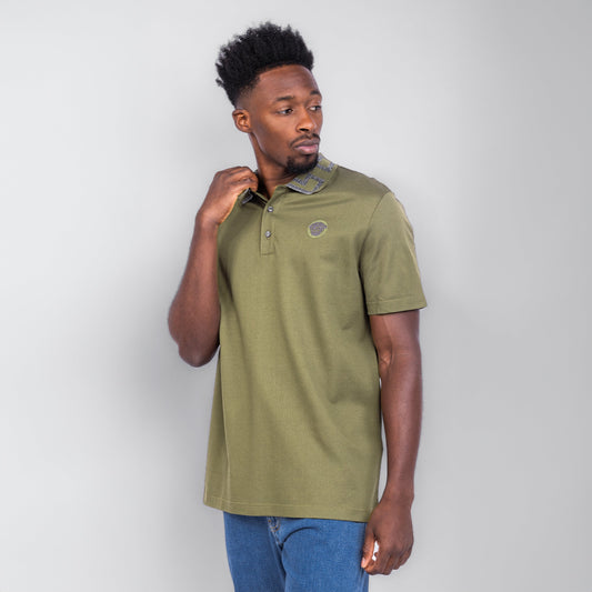Camiseta Tipo Polo Verde Militar Versace Greca