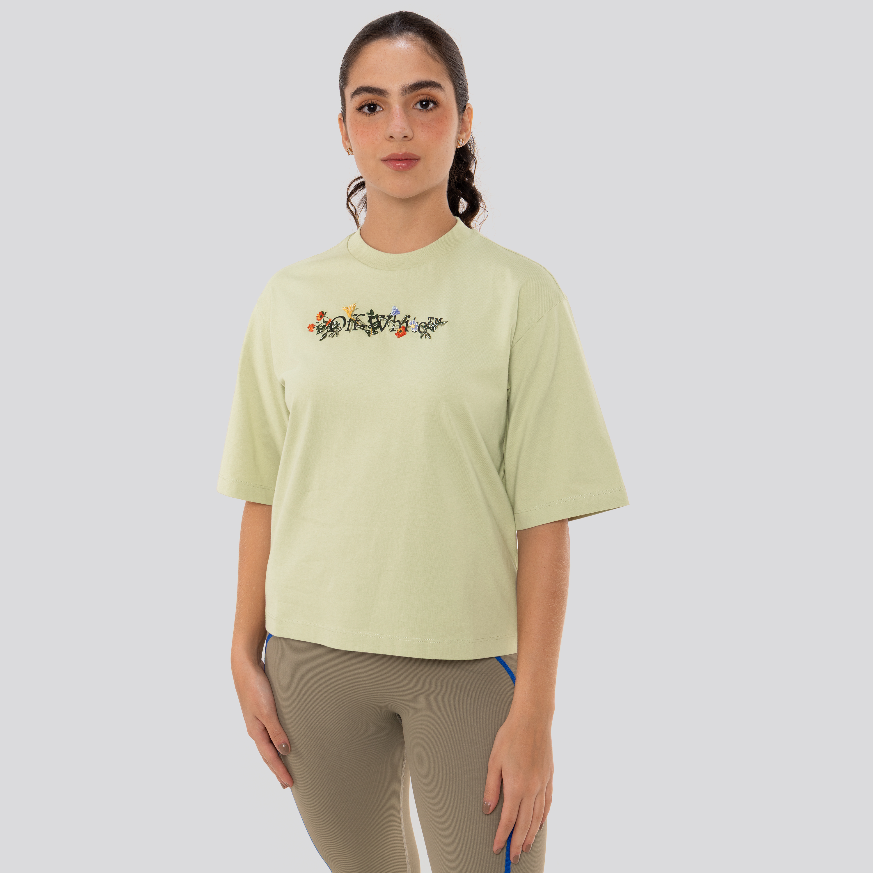 Camiseta Verde Off-White Bookish Flowers