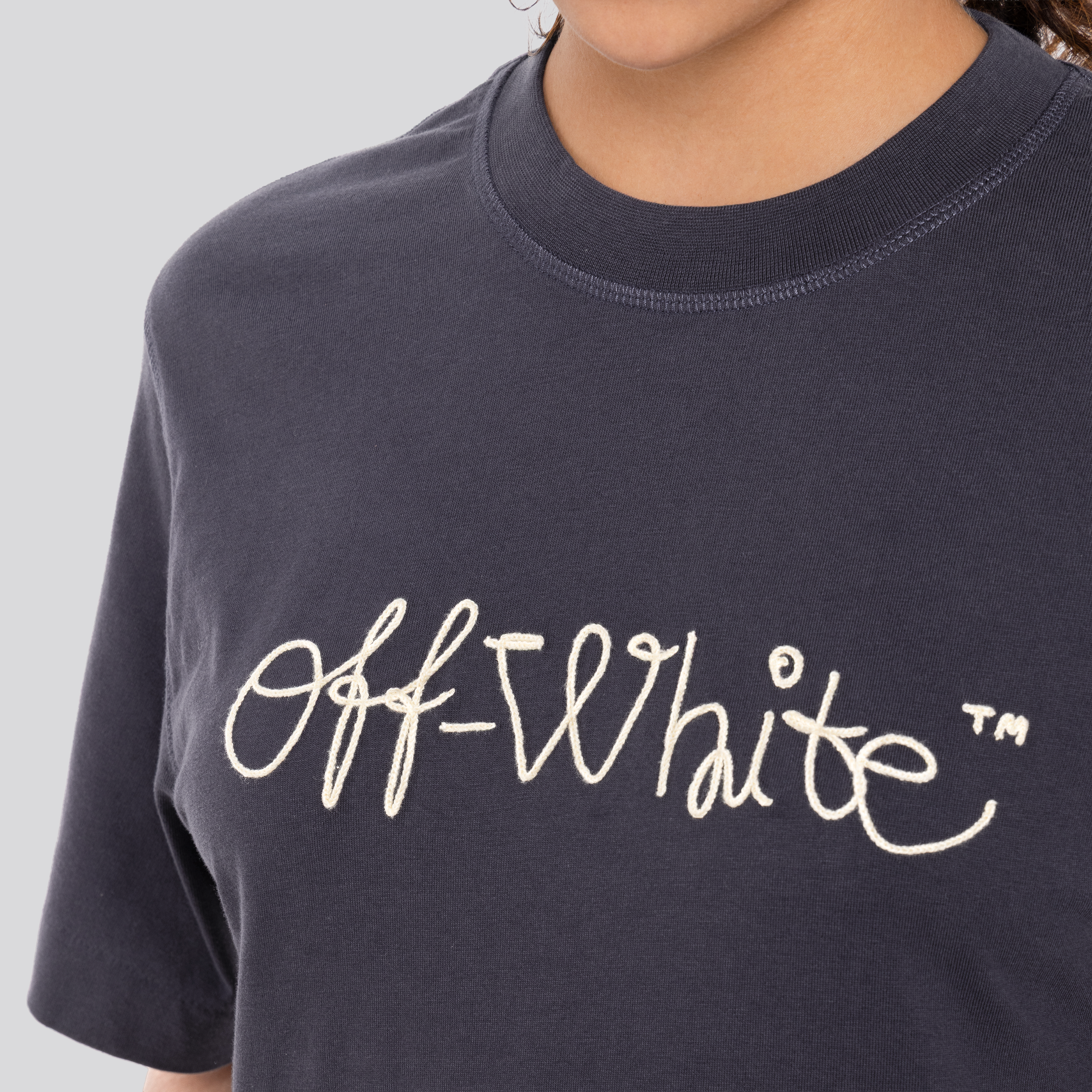 Camiseta Azul Off-White Embroidered Logo