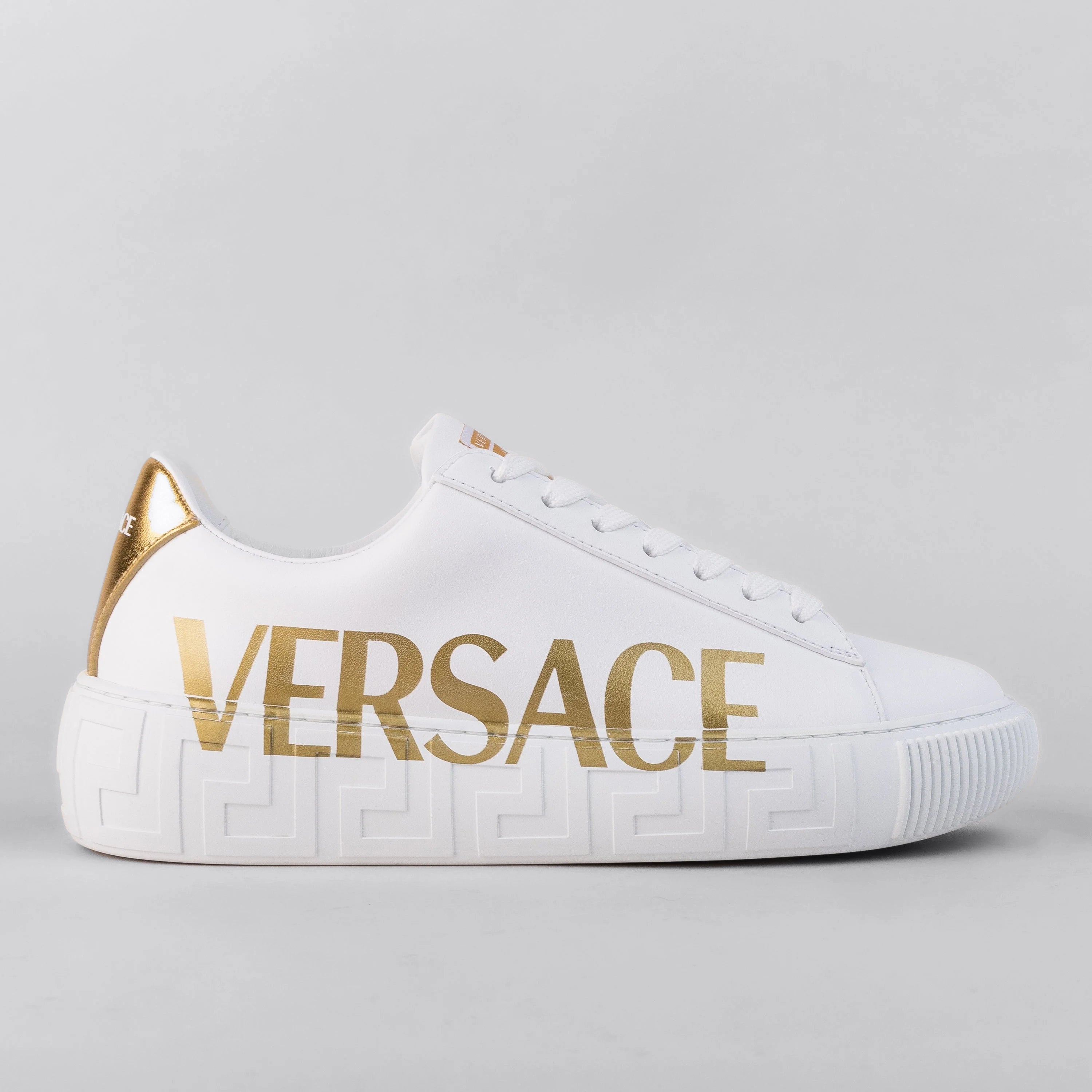 Sneakers Blanco Versace Gold Logo La Greca