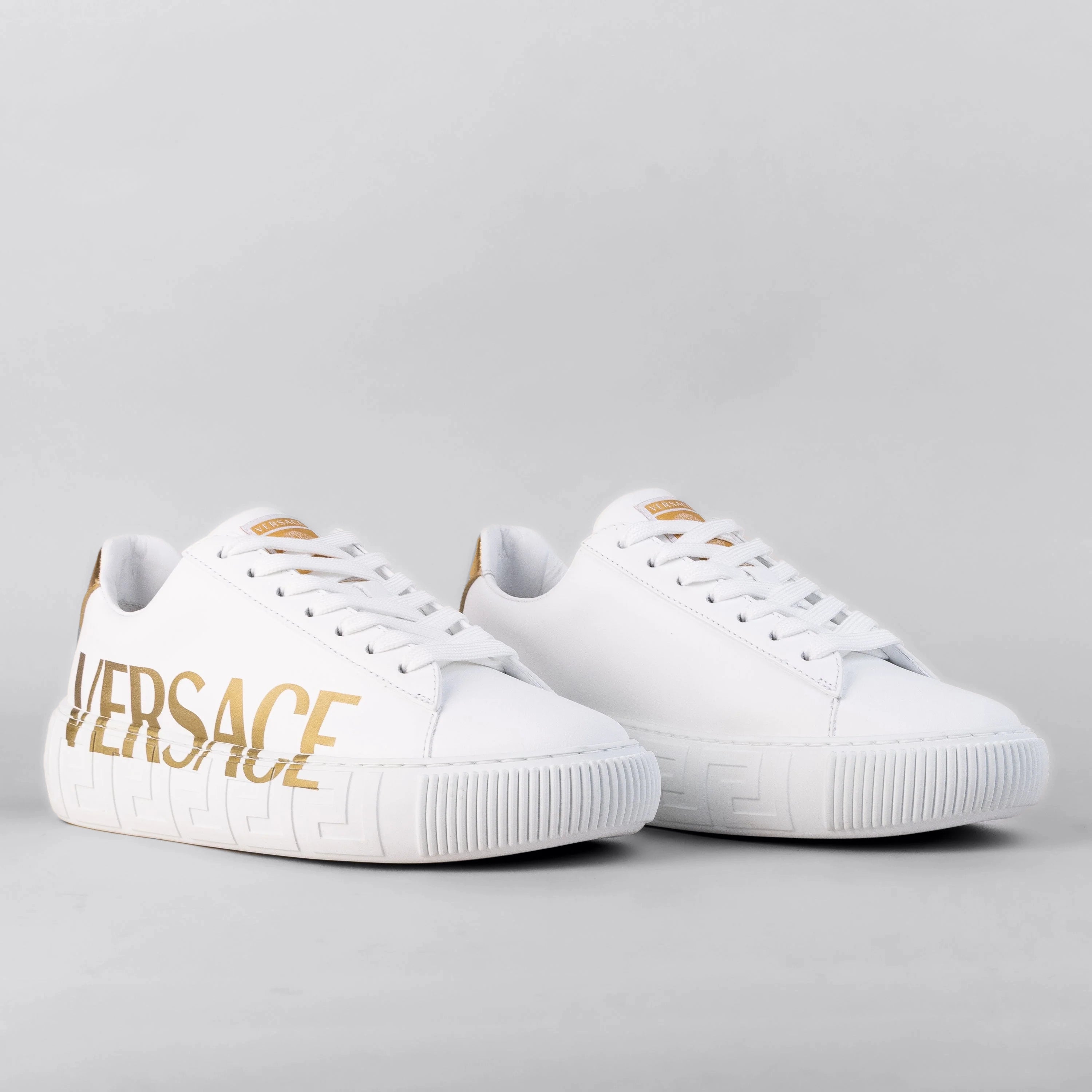 Sneakers Blanco Versace Gold Logo La Greca