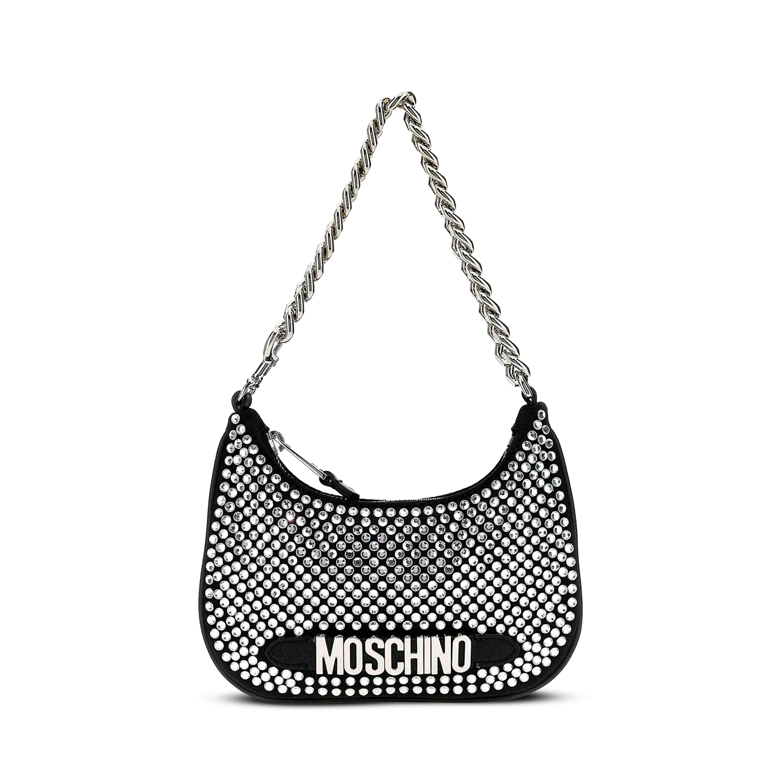 Cartera Negra Moschino Logo Rihenstones