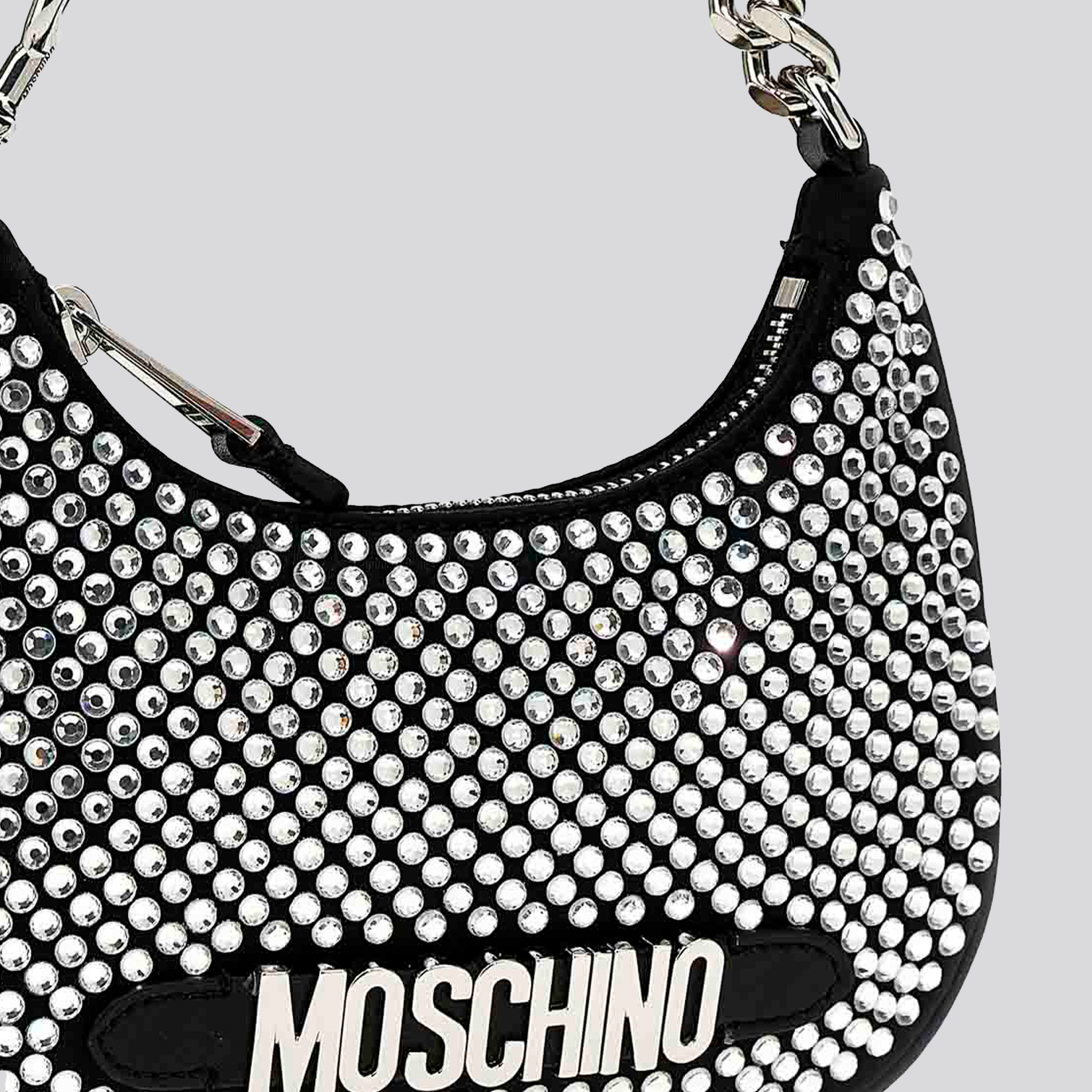 Cartera Negra Moschino Logo Rihenstones