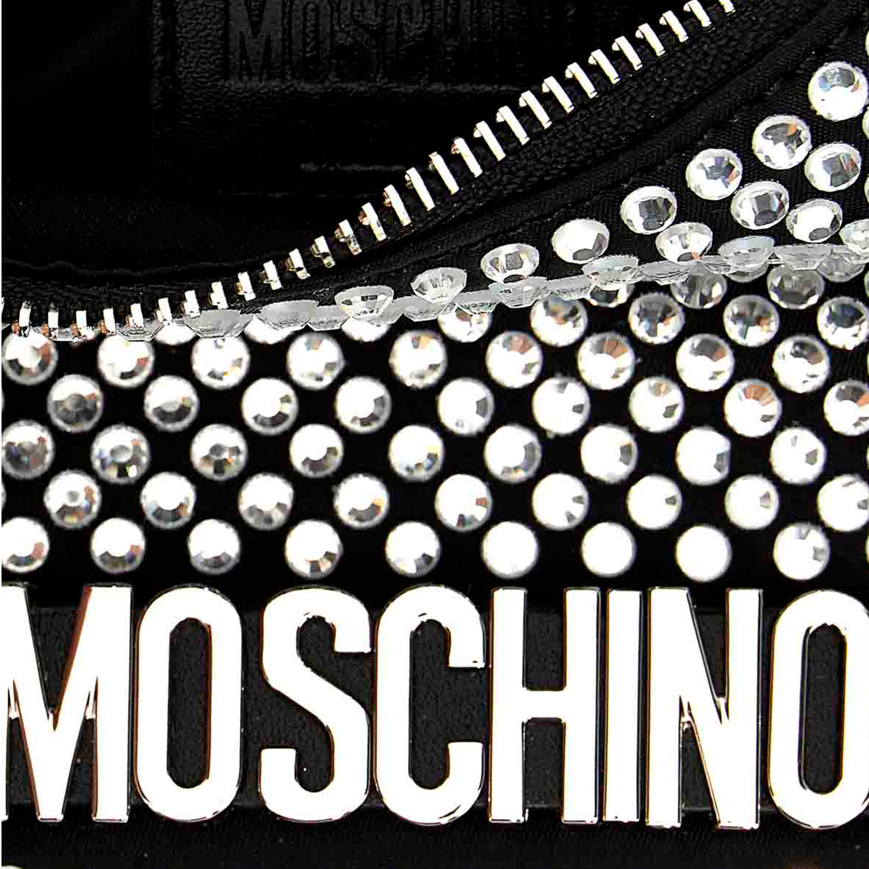 Cartera Negra Moschino Logo Rihenstones