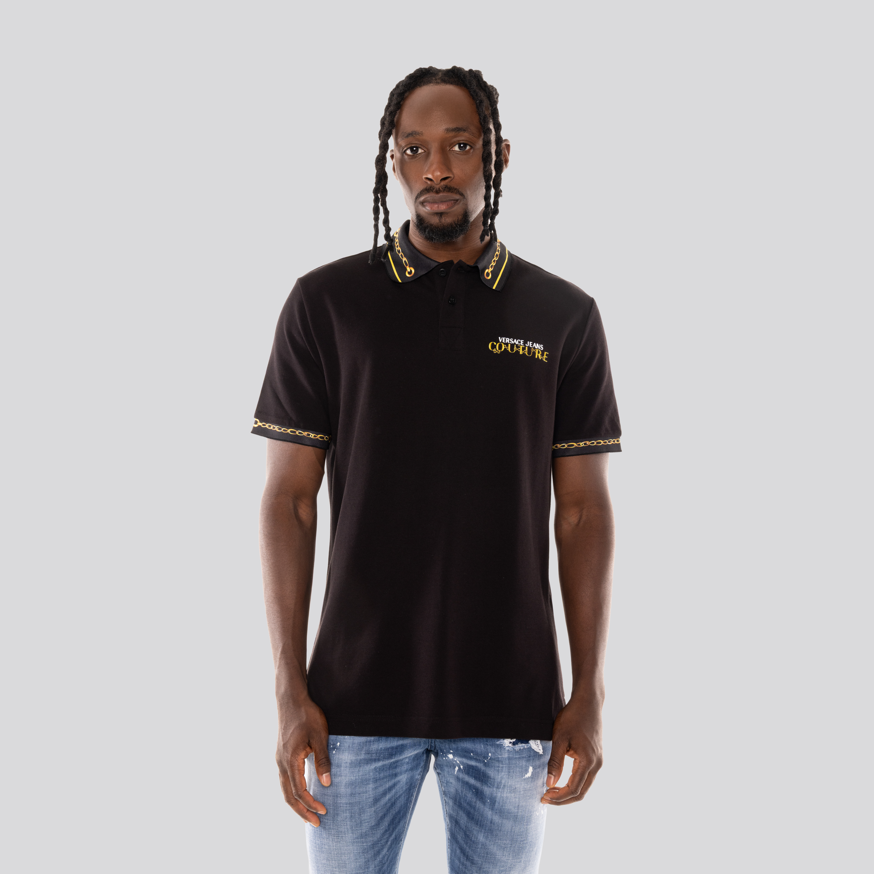 Camiseta Tipo Polo Negra Versace Jeans Couture Logo