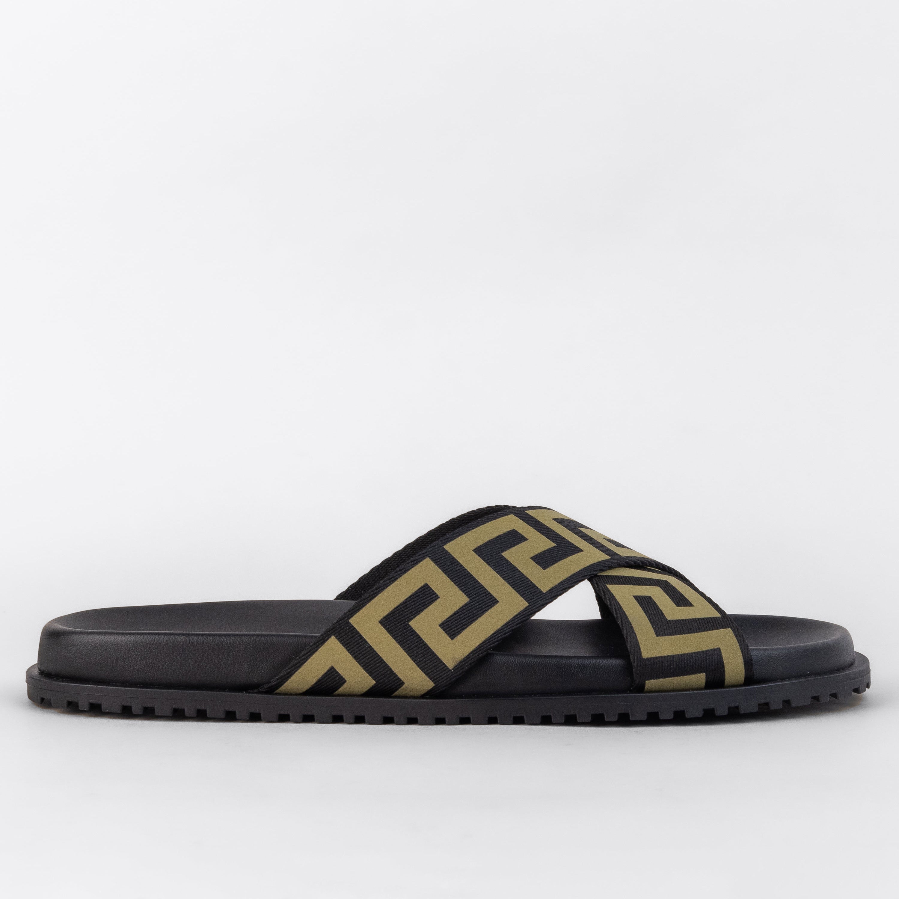 Sandalias Negras Beige Versace Greca-Pattern